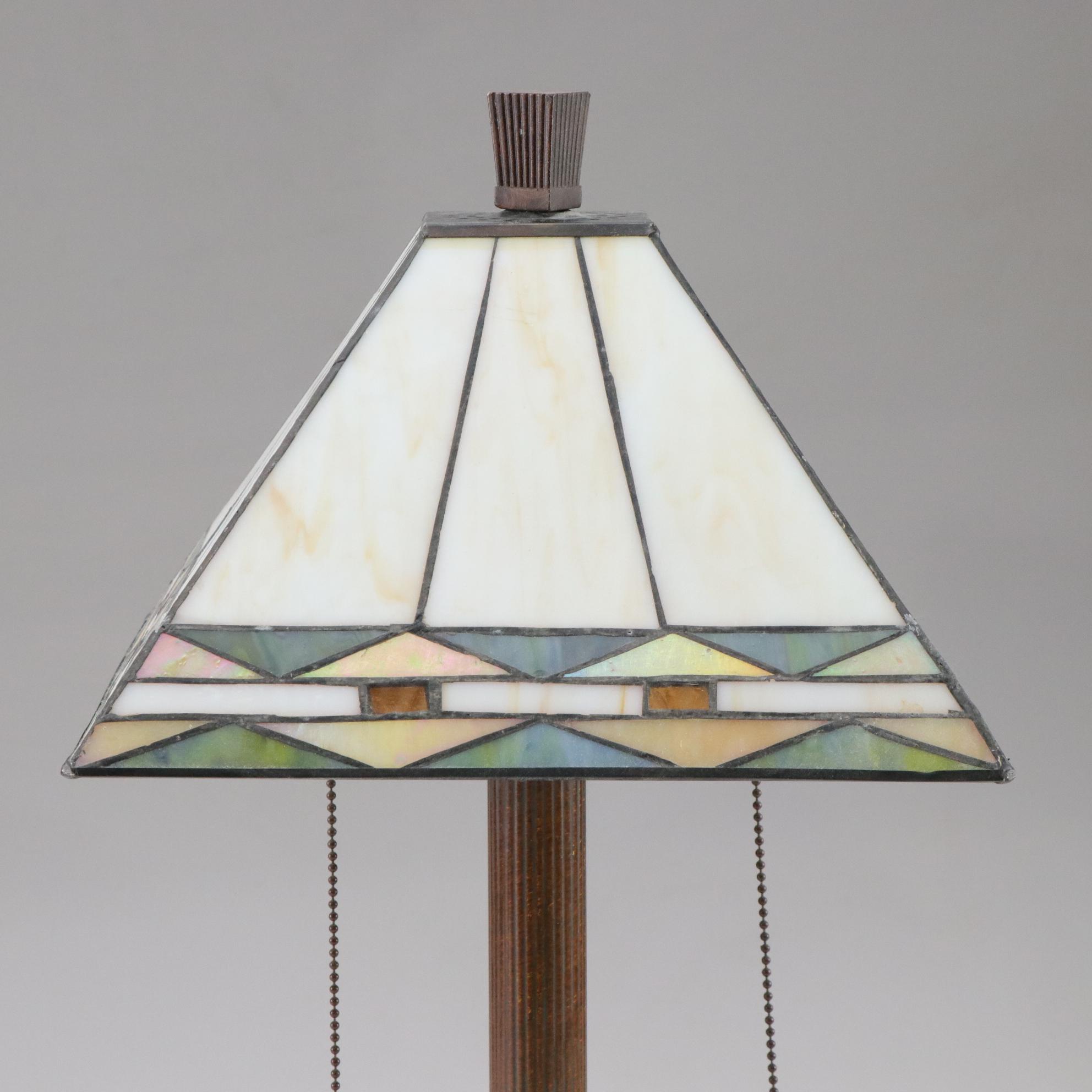 Prairie Style Table Lamp with Iridescent and Slag Glass Shade