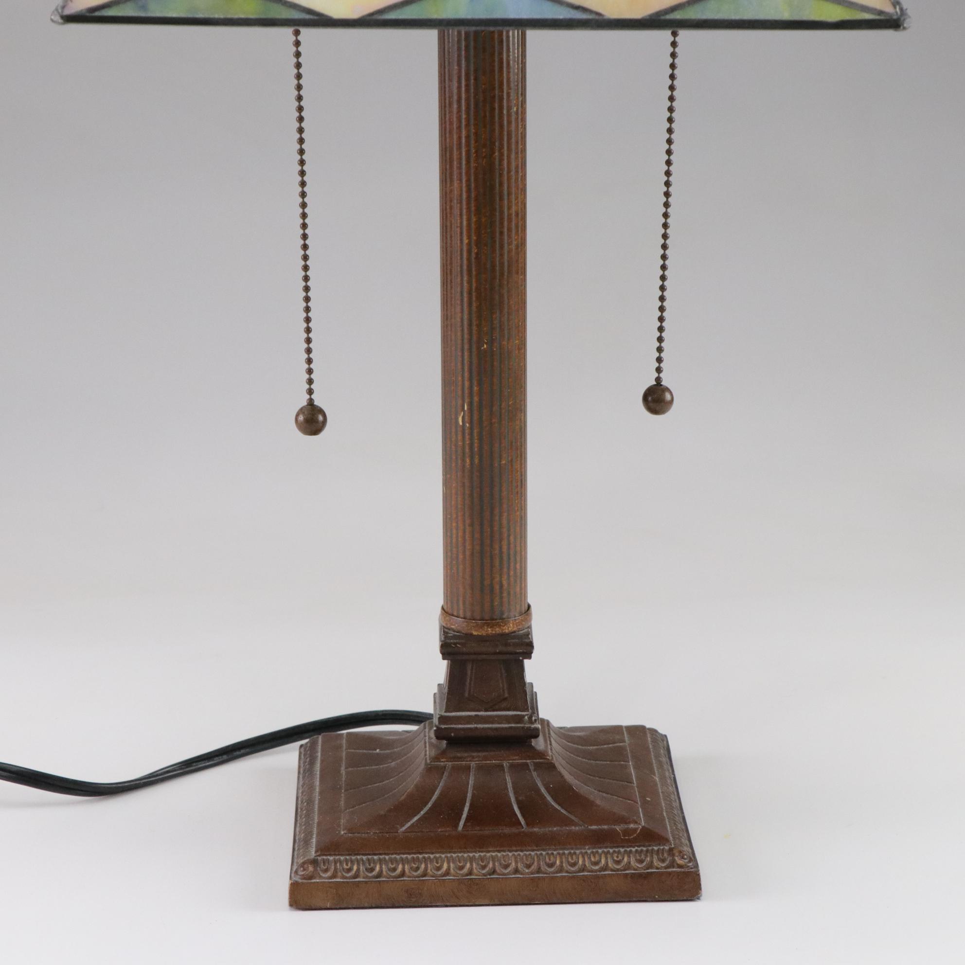 Prairie Style Table Lamp with Iridescent and Slag Glass Shade