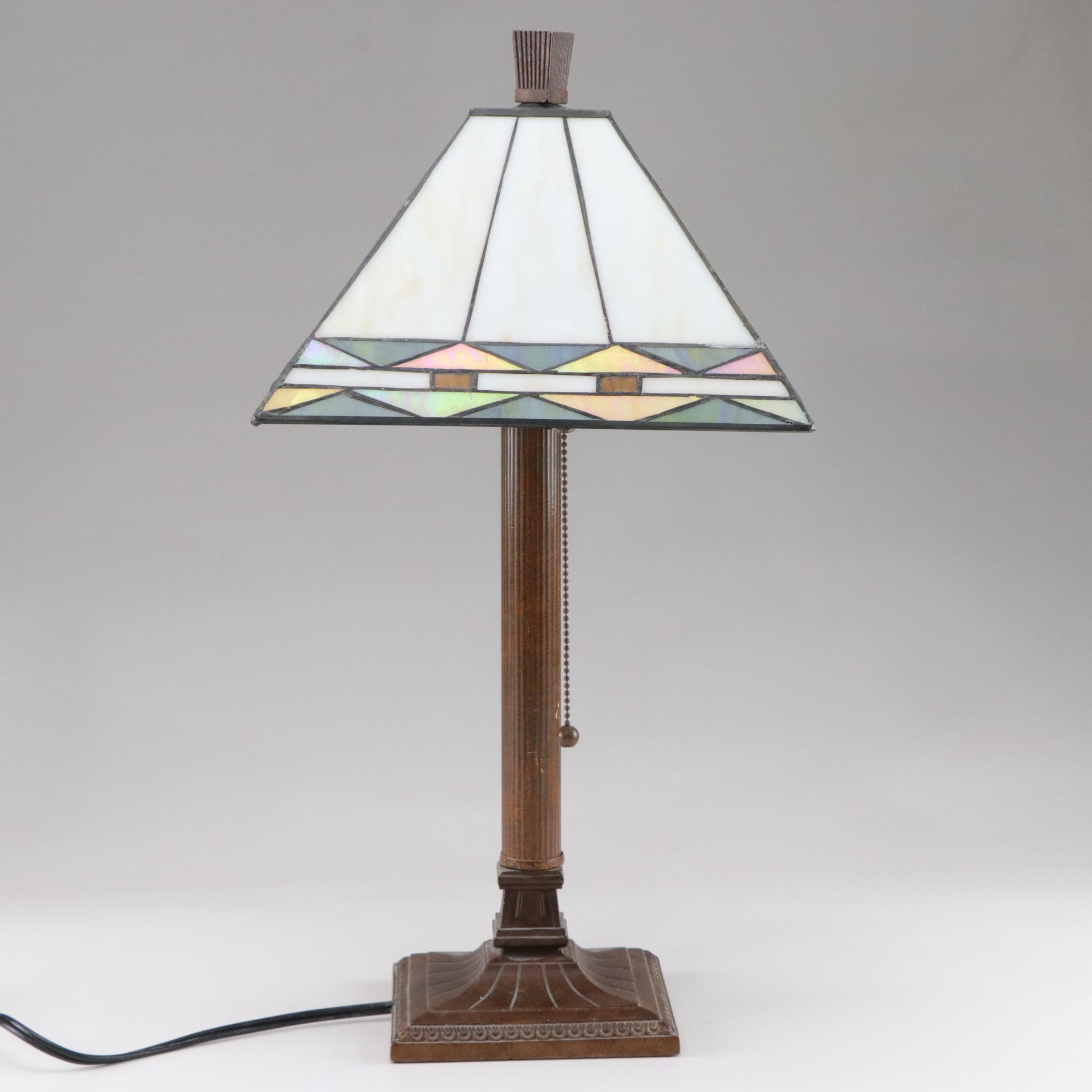 Prairie Style Table Lamp with Iridescent and Slag Glass Shade