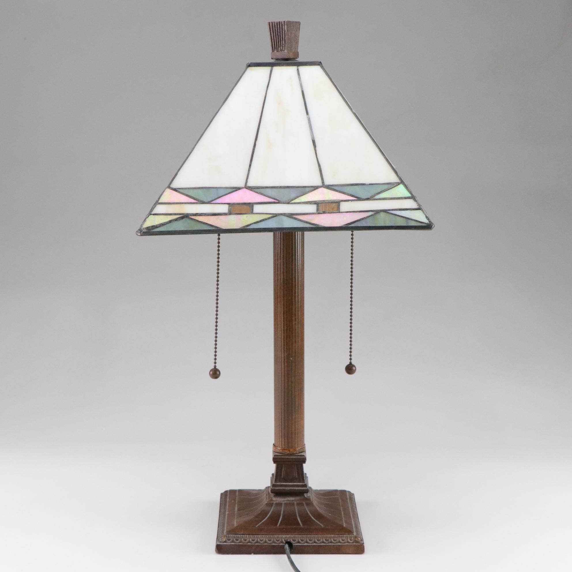 Prairie Style Table Lamp with Iridescent and Slag Glass Shade