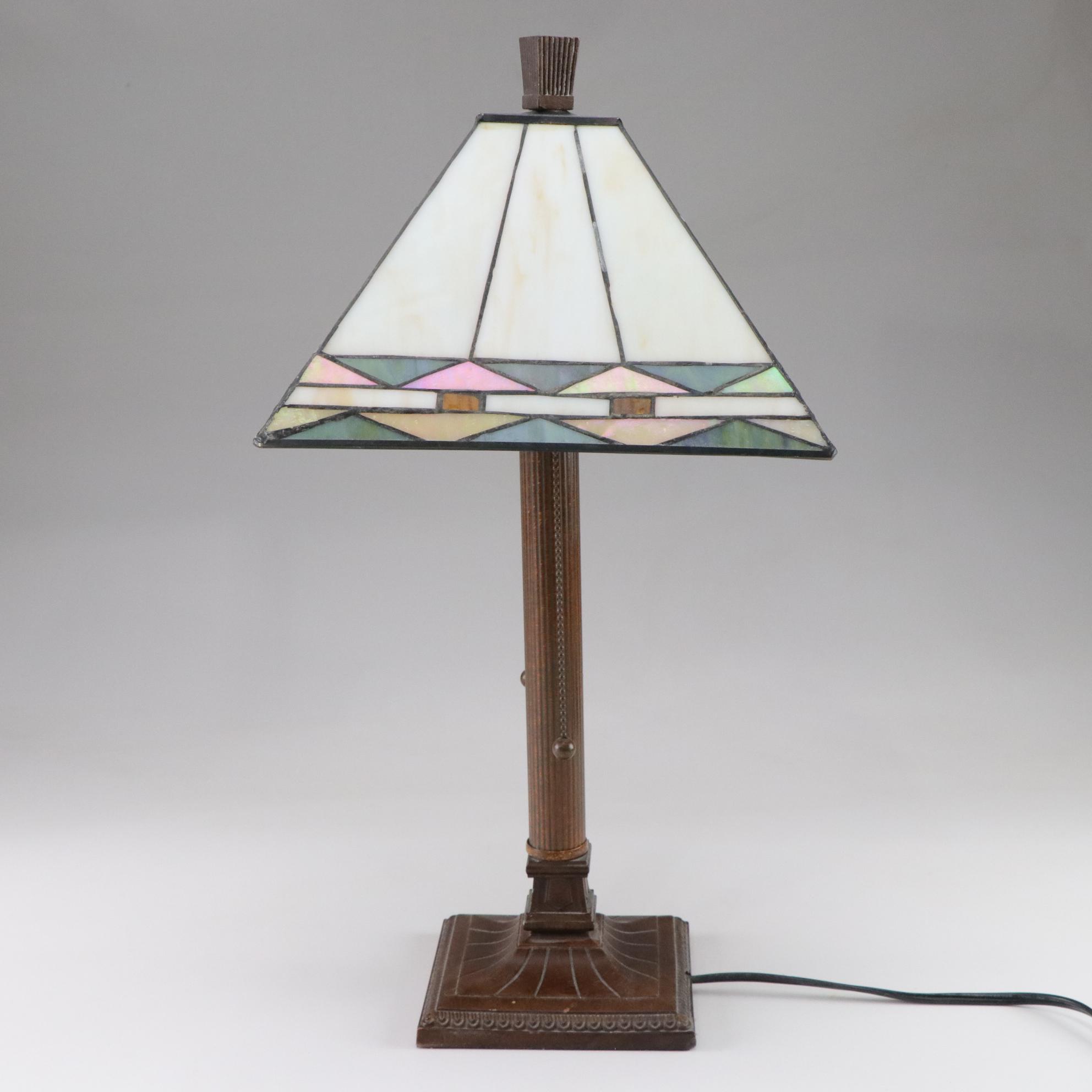 Prairie Style Table Lamp with Iridescent and Slag Glass Shade