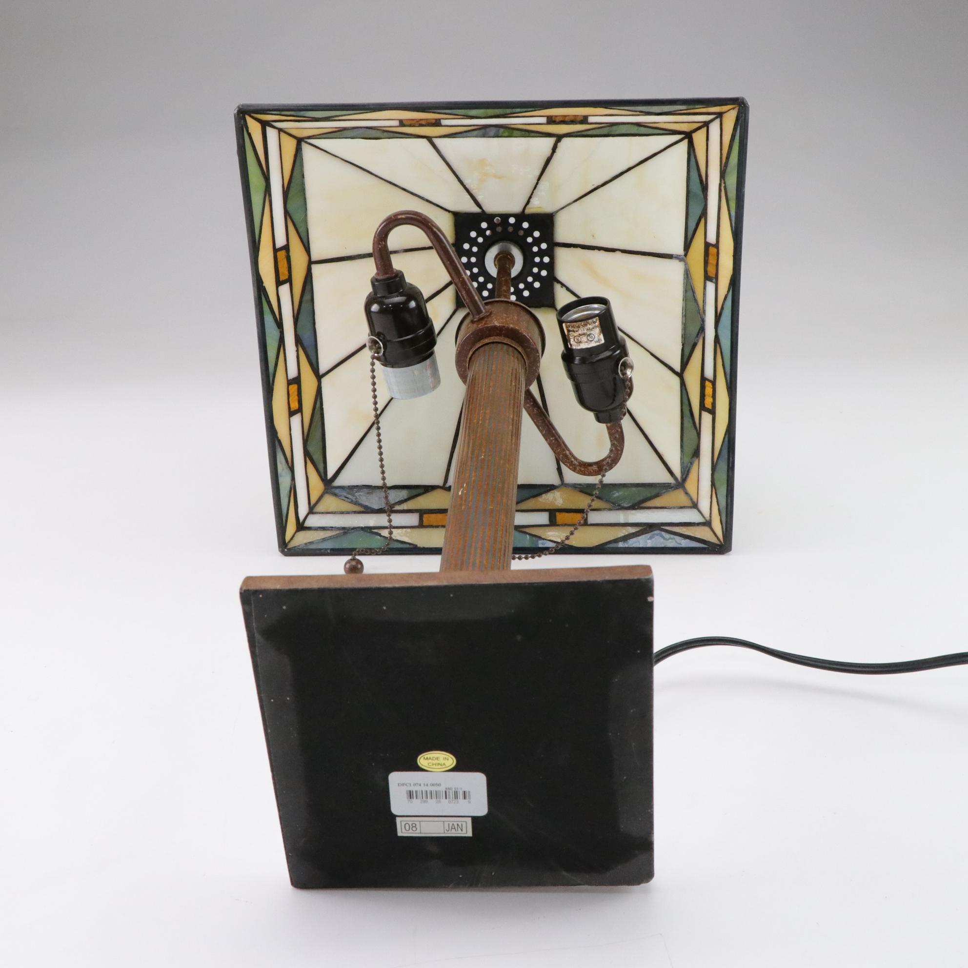 Prairie Style Table Lamp with Iridescent and Slag Glass Shade