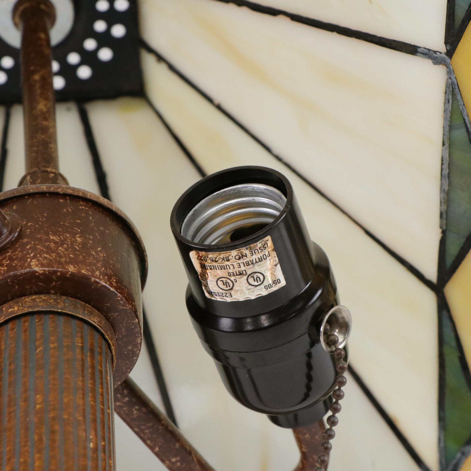 Prairie Style Table Lamp with Iridescent and Slag Glass Shade