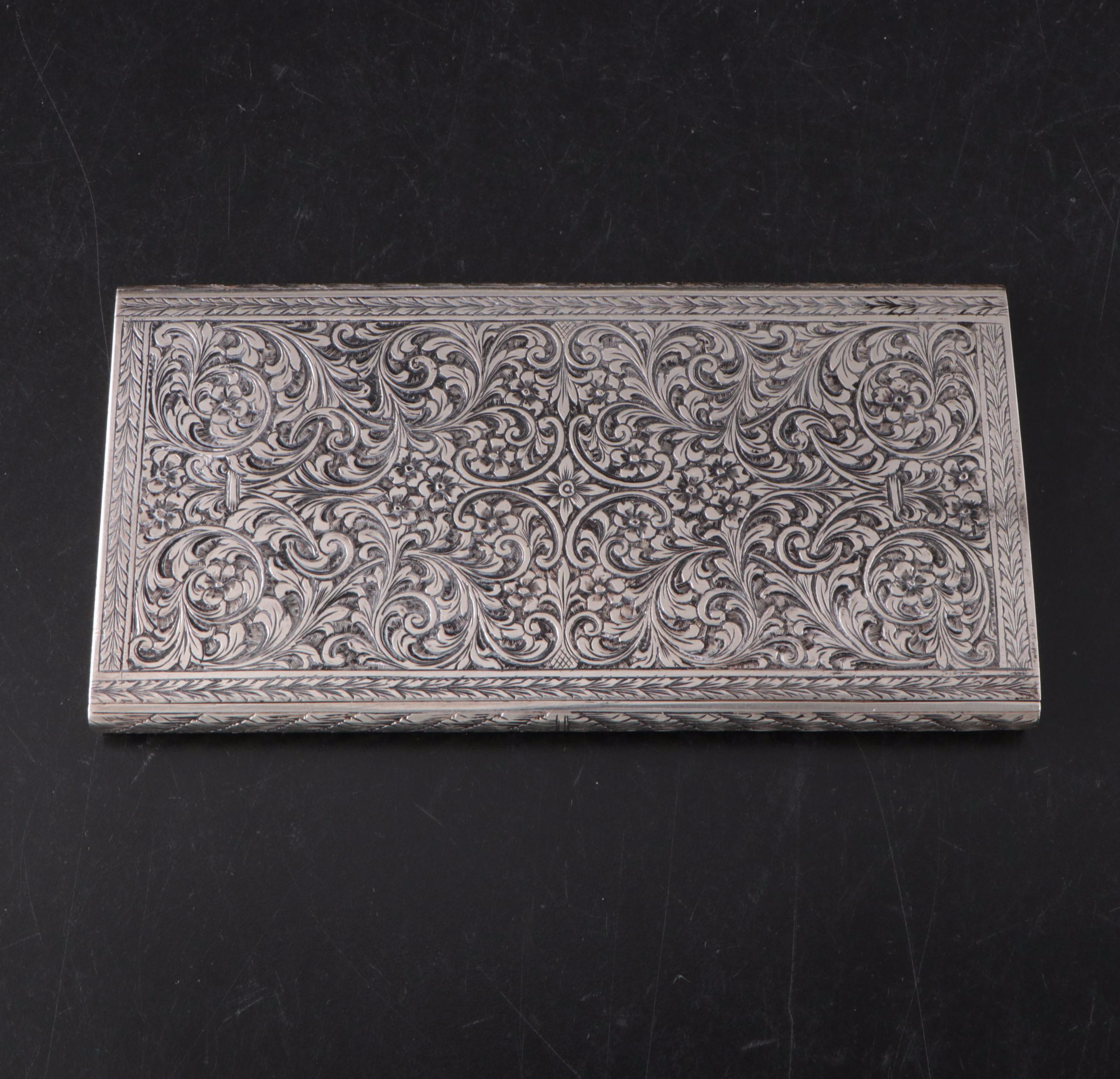 800 Silver Art Deco Chased Cigarette Case, Powder Compact, and Lipstick Case