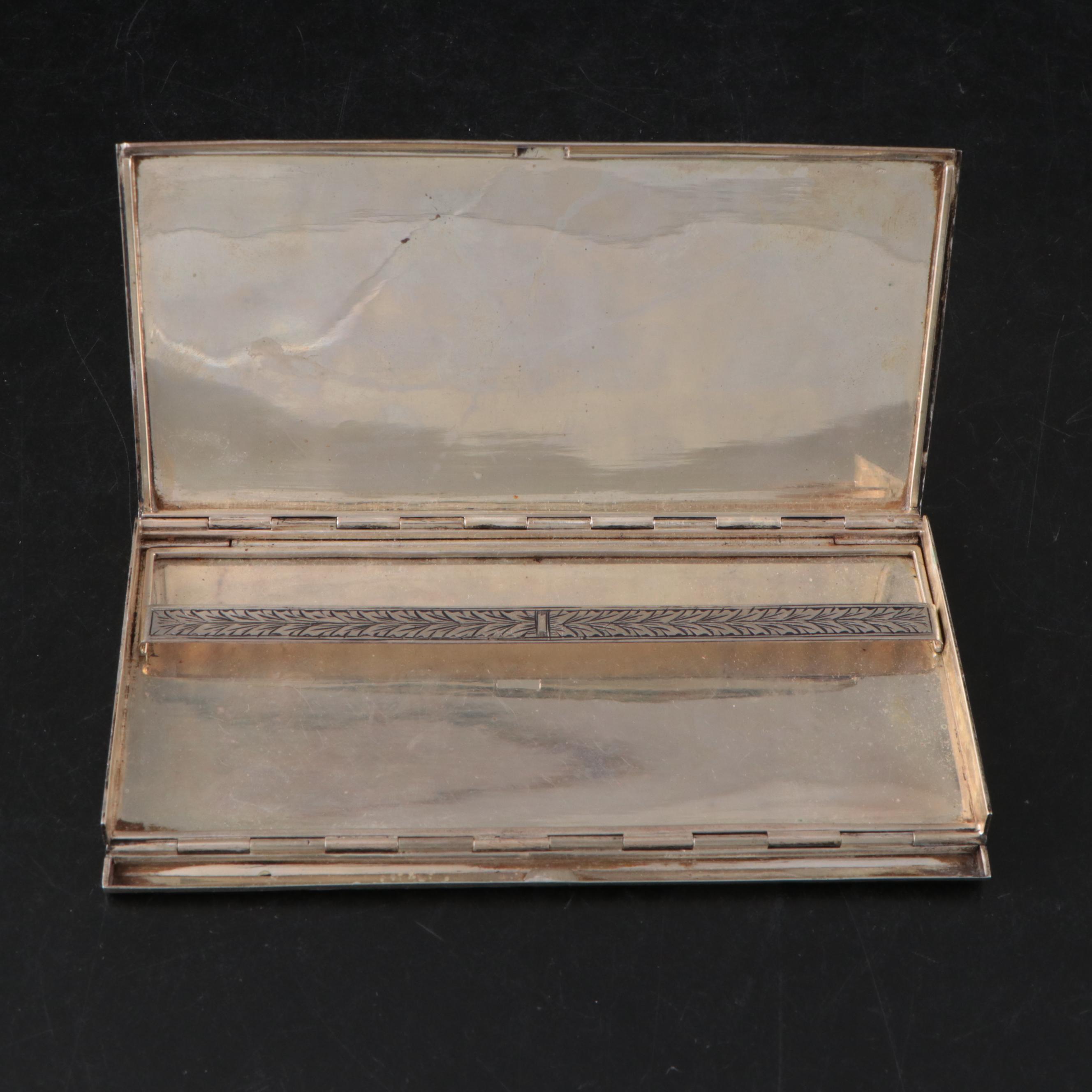 800 Silver Art Deco Chased Cigarette Case, Powder Compact, and Lipstick Case