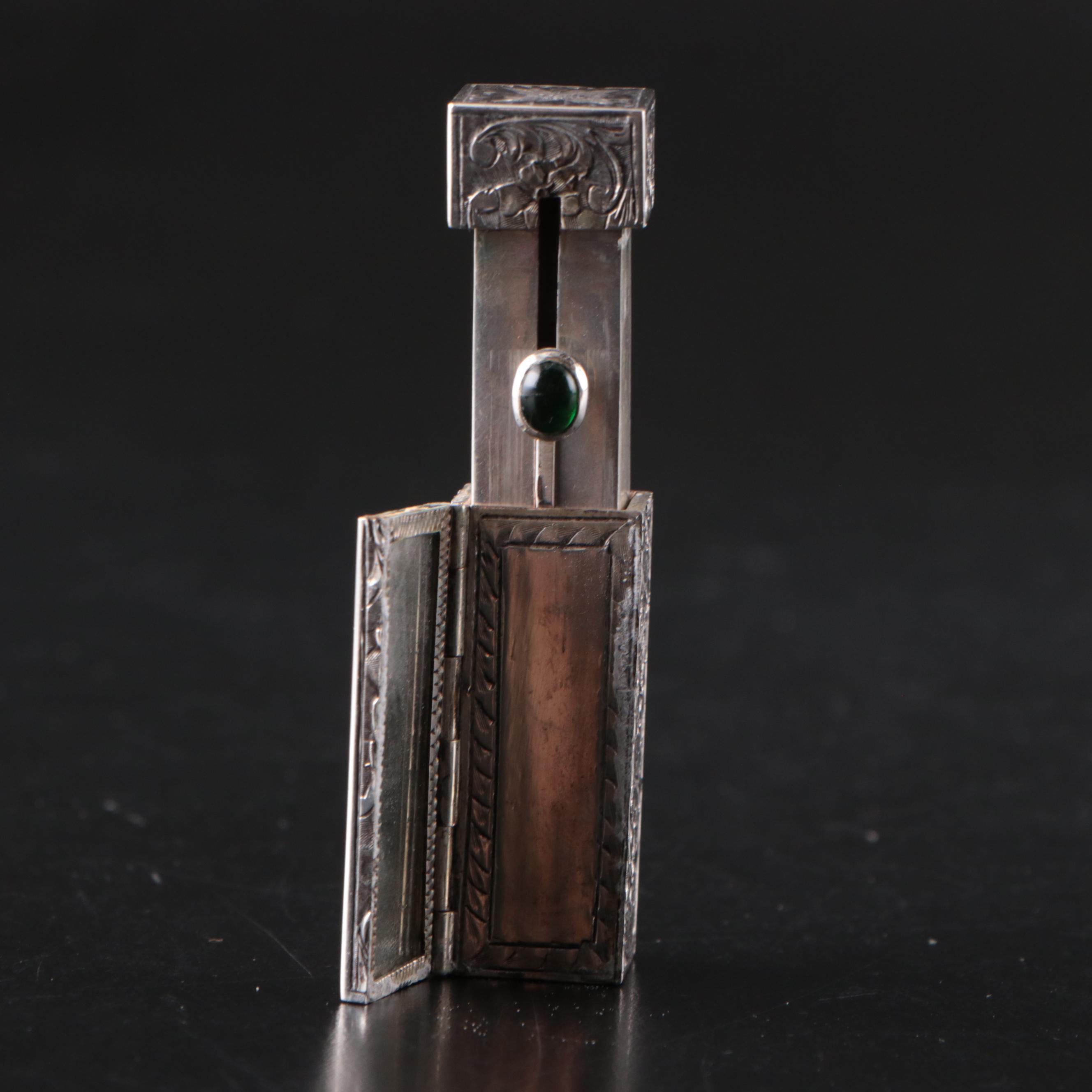 800 Silver Art Deco Chased Cigarette Case, Powder Compact, and Lipstick Case