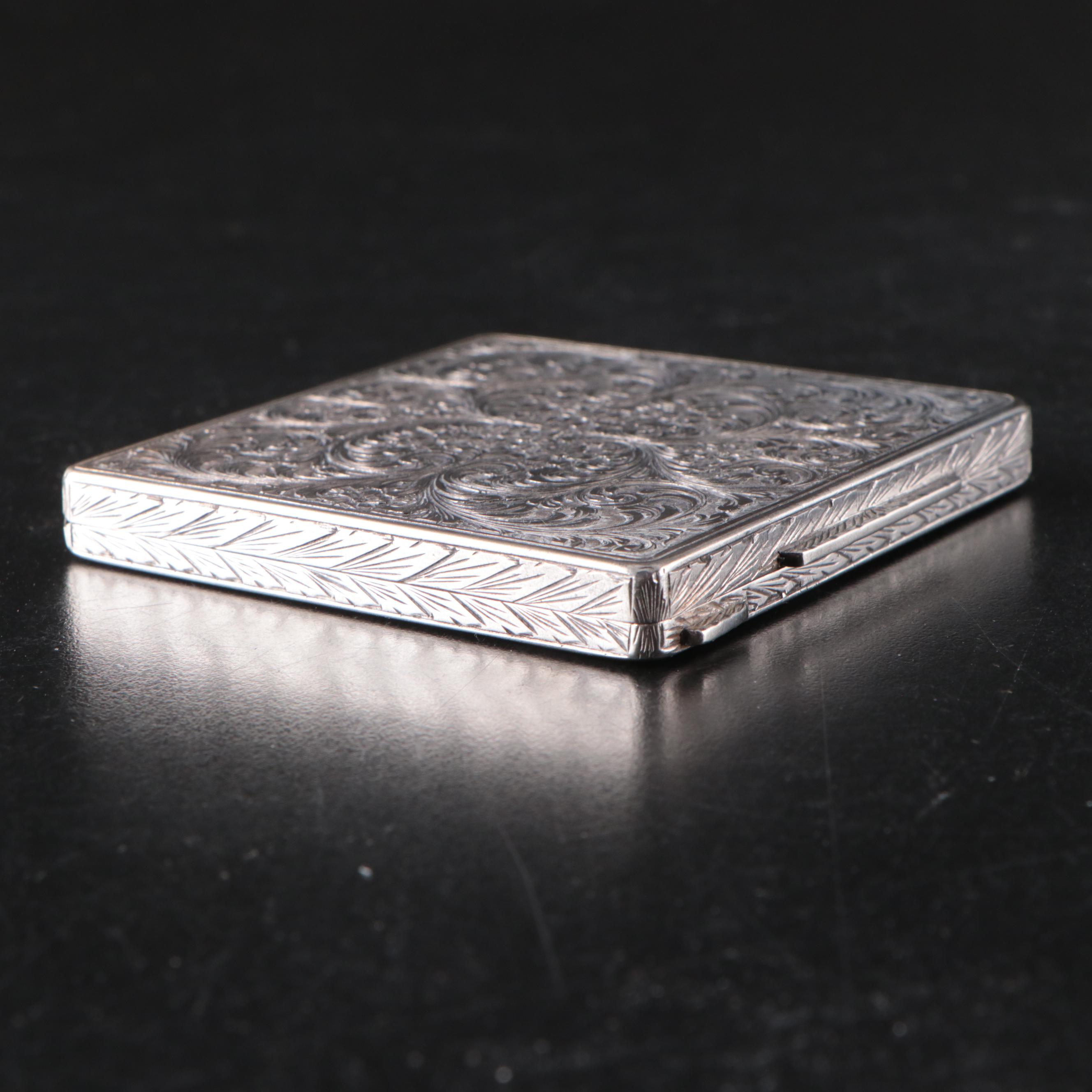 800 Silver Art Deco Chased Cigarette Case, Powder Compact, and Lipstick Case