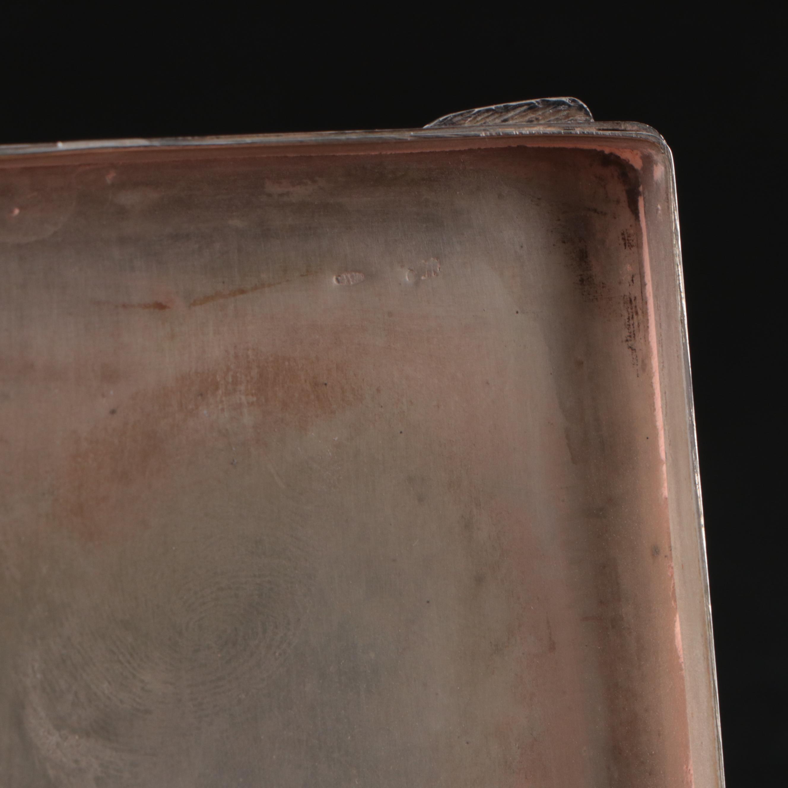 800 Silver Art Deco Chased Cigarette Case, Powder Compact, and Lipstick Case