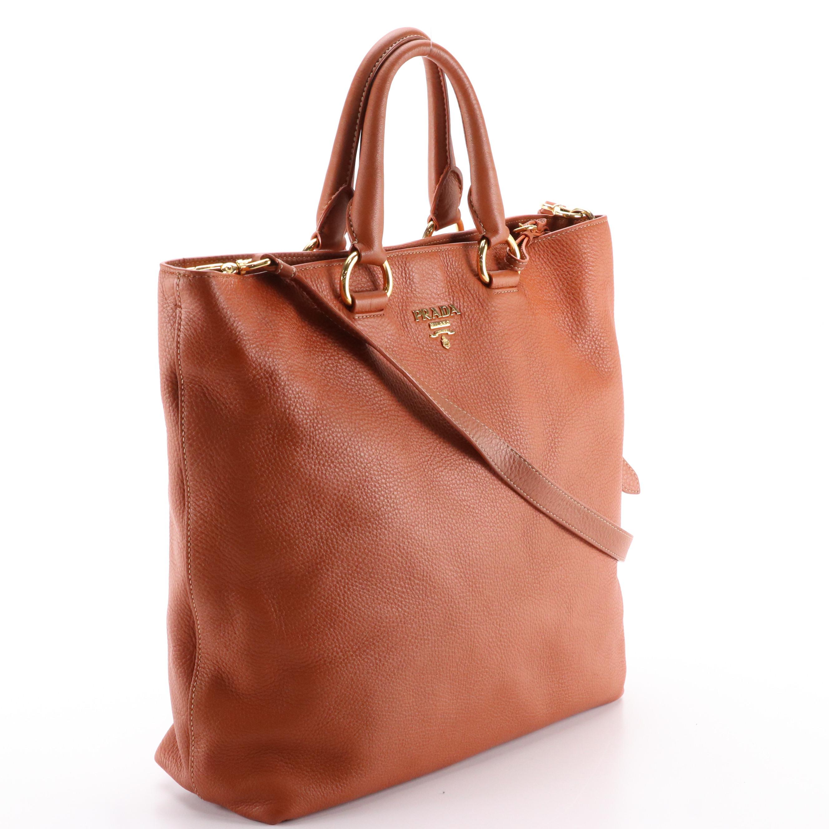 Prada 2Way Shopping Tote in Orange Vitello Daino Leather