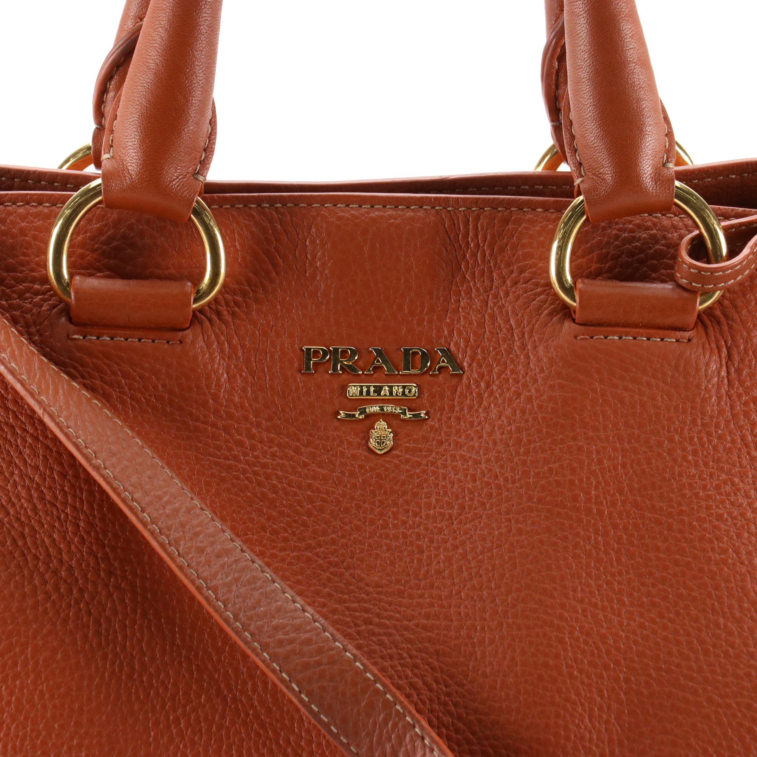 Prada 2Way Shopping Tote in Orange Vitello Daino Leather