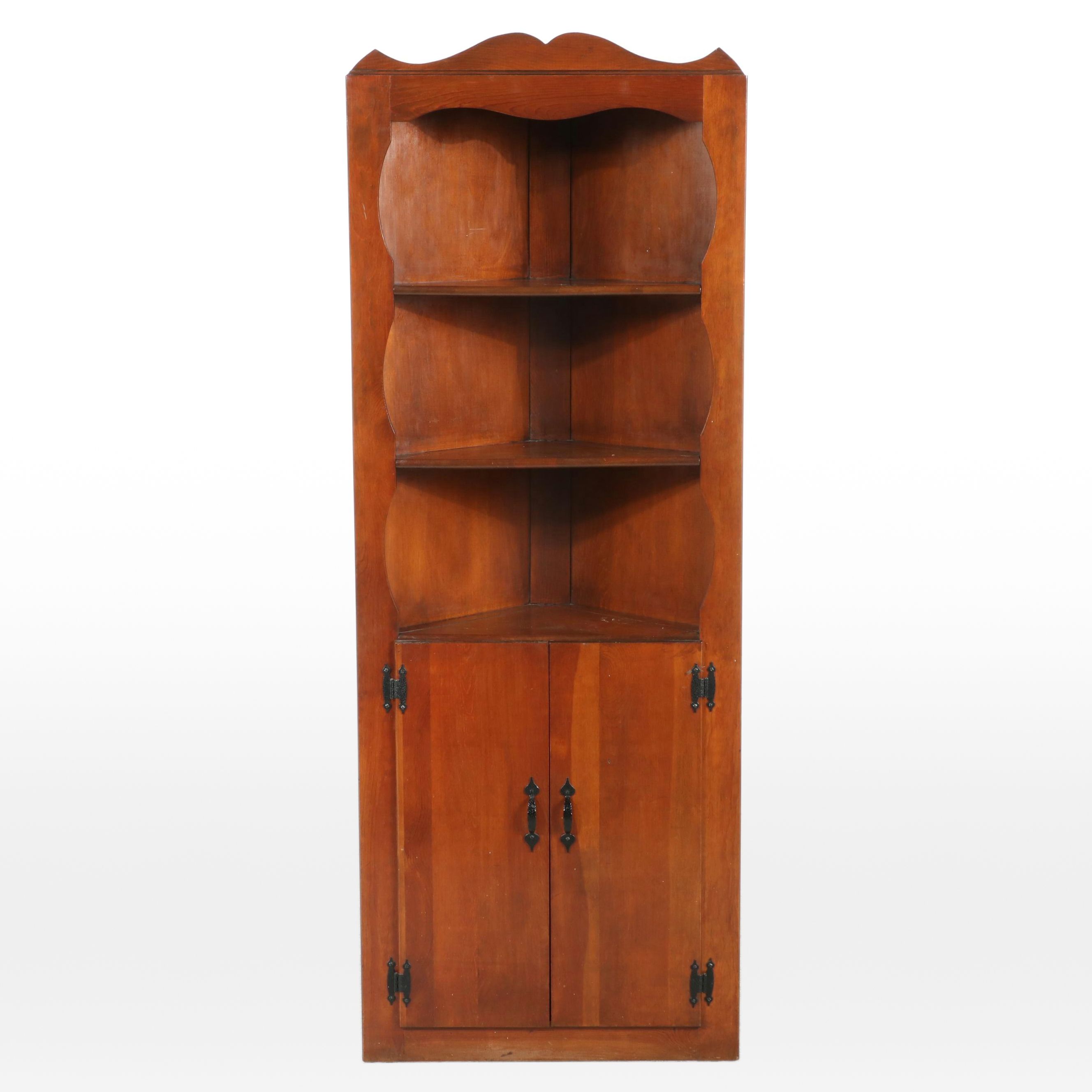 American Colonial Style Pine Corner Cupboard, Mid-20th Century