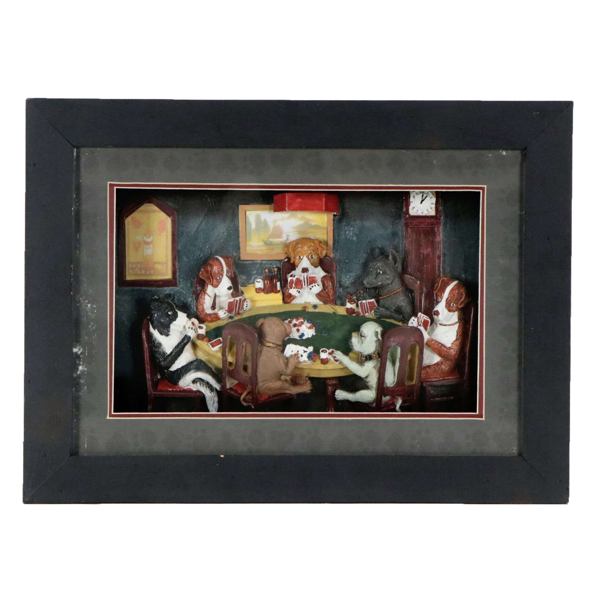 3D Shadowbox Diorama "Dogs Playing Poker", Late 20th Century
