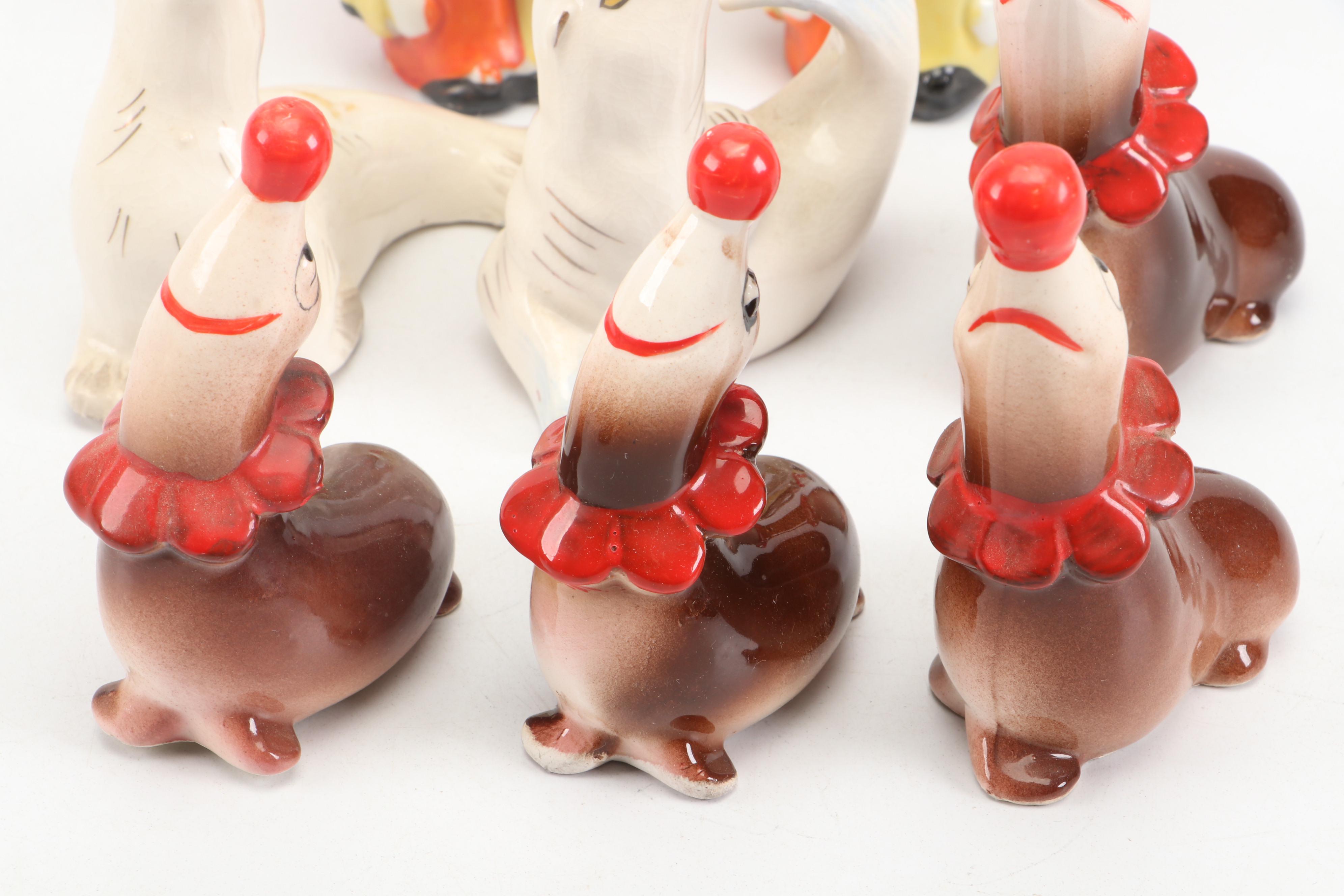 Norcrest Playful Seal Shaker Sets with Other Circus Themed Japanese Shakers