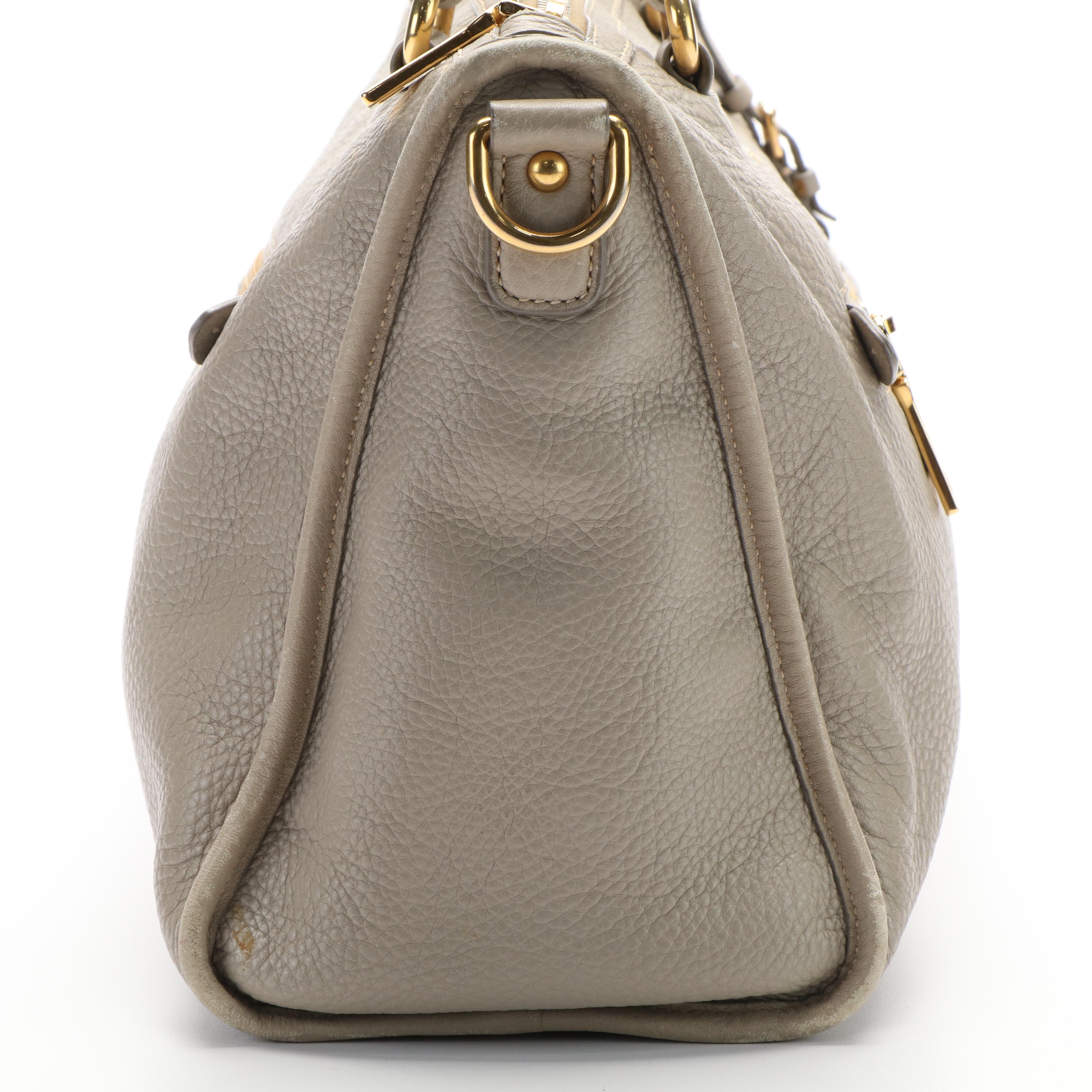 Prada Gray Leather Vitello Daino Front Zip Convertible Satchel