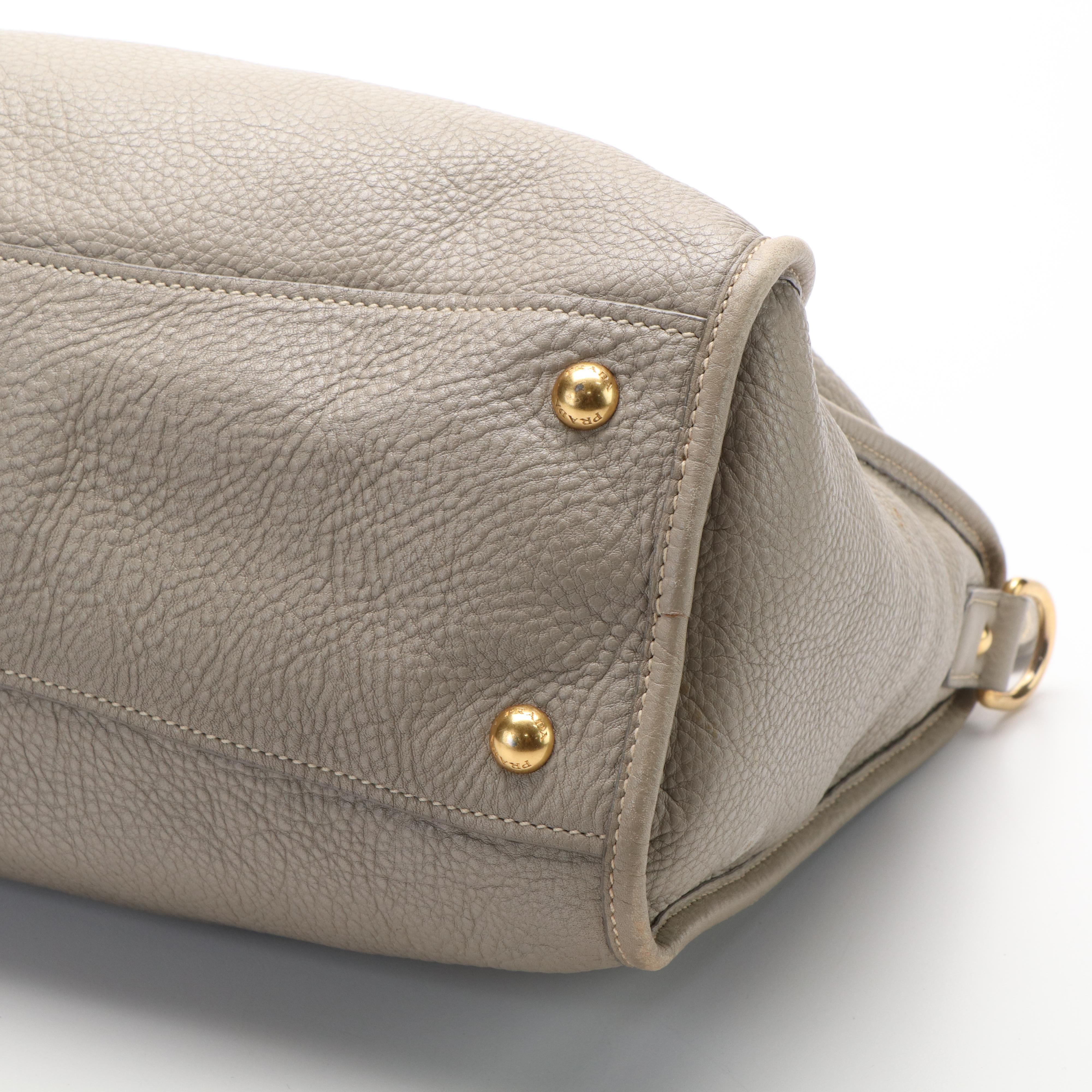 Prada Gray Leather Vitello Daino Front Zip Convertible Satchel