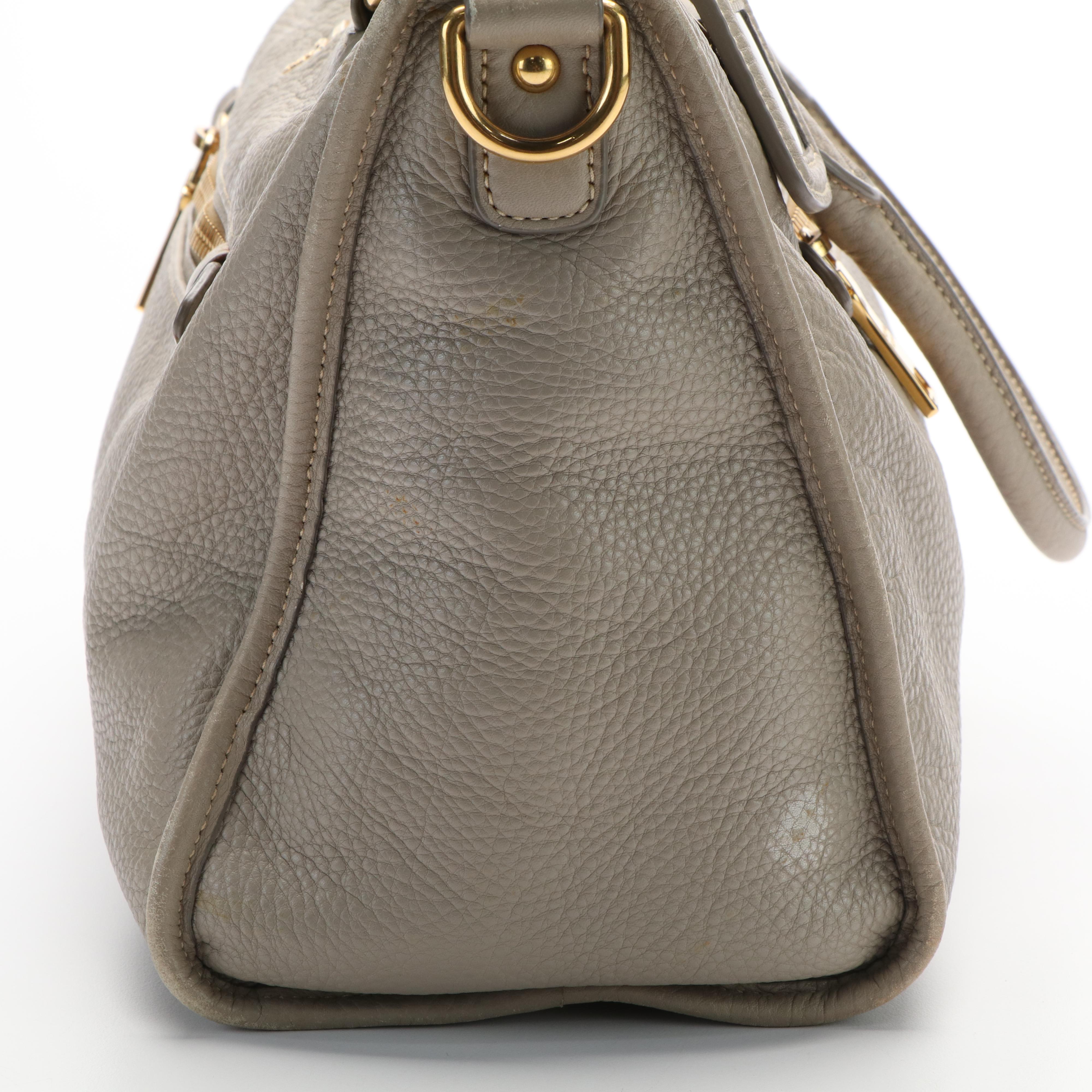 Prada Gray Leather Vitello Daino Front Zip Convertible Satchel