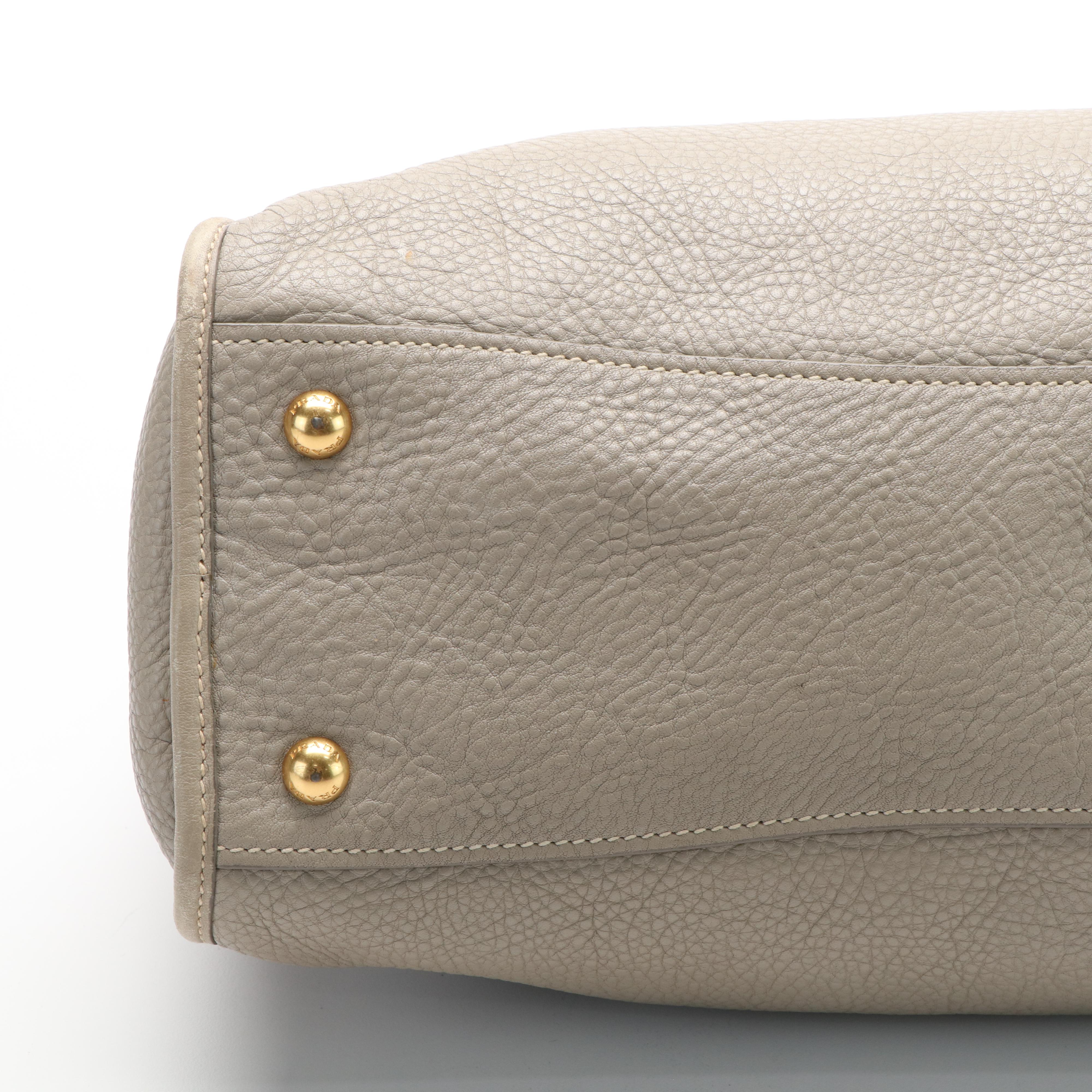 Prada Gray Leather Vitello Daino Front Zip Convertible Satchel