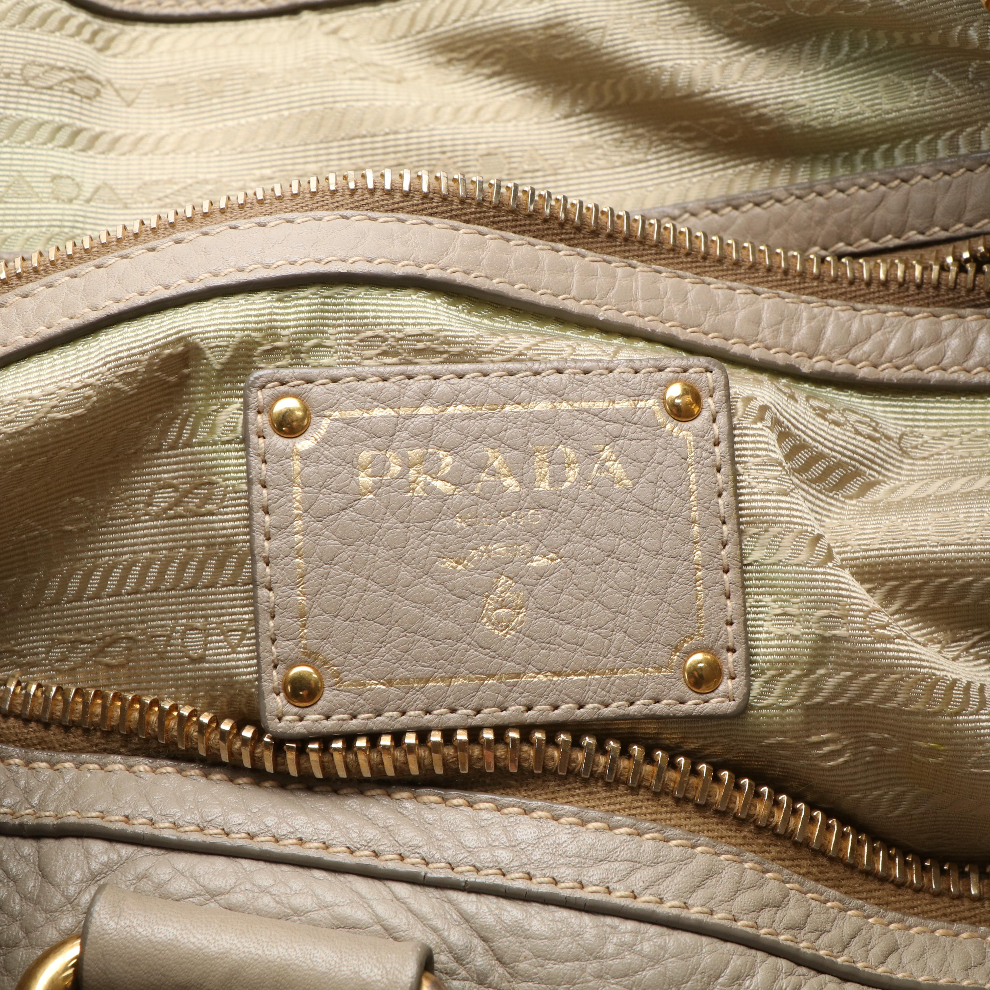 Prada Gray Leather Vitello Daino Front Zip Convertible Satchel