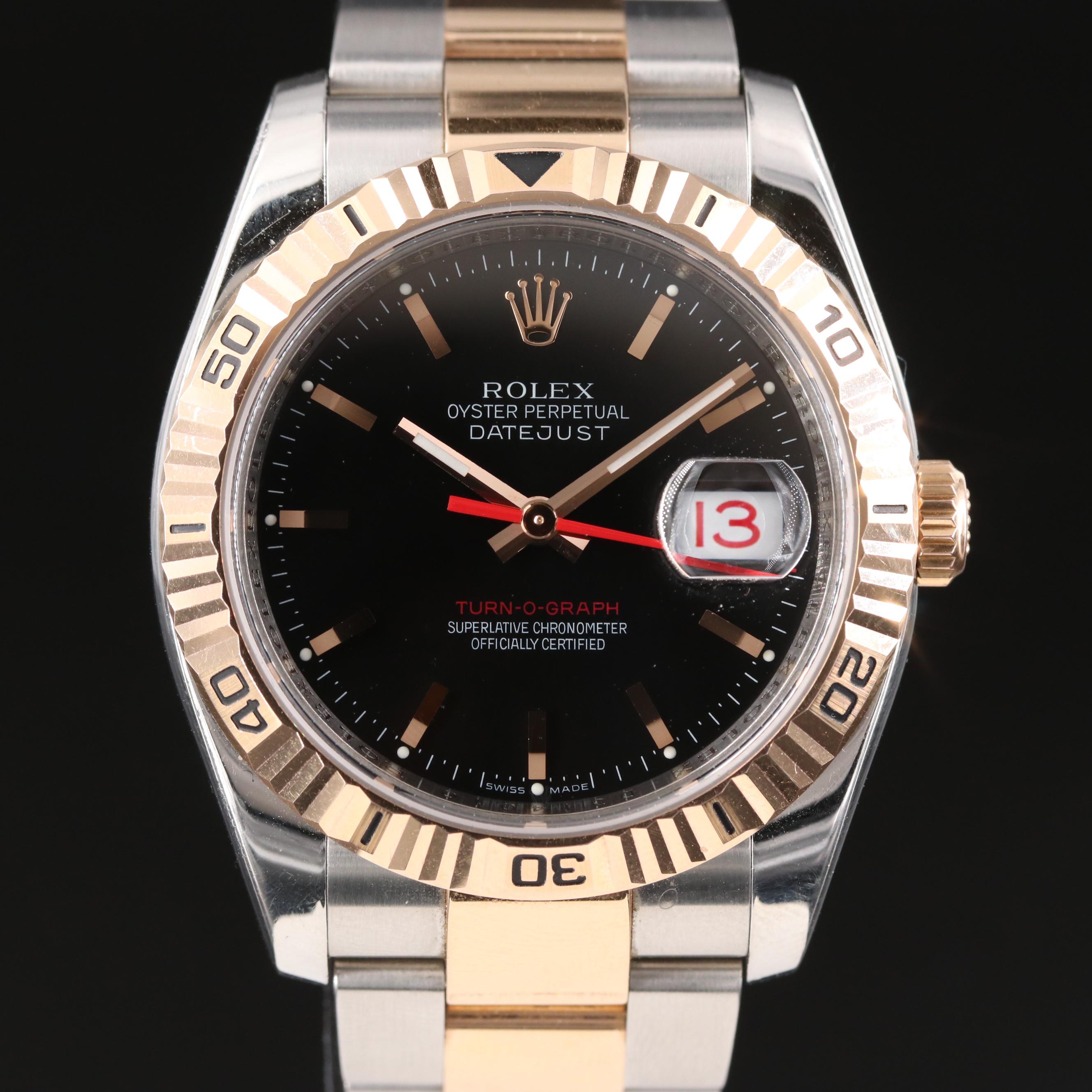 2005 Rolex Datejust Turn-O-Graph Black Dial Two-Tone Watch