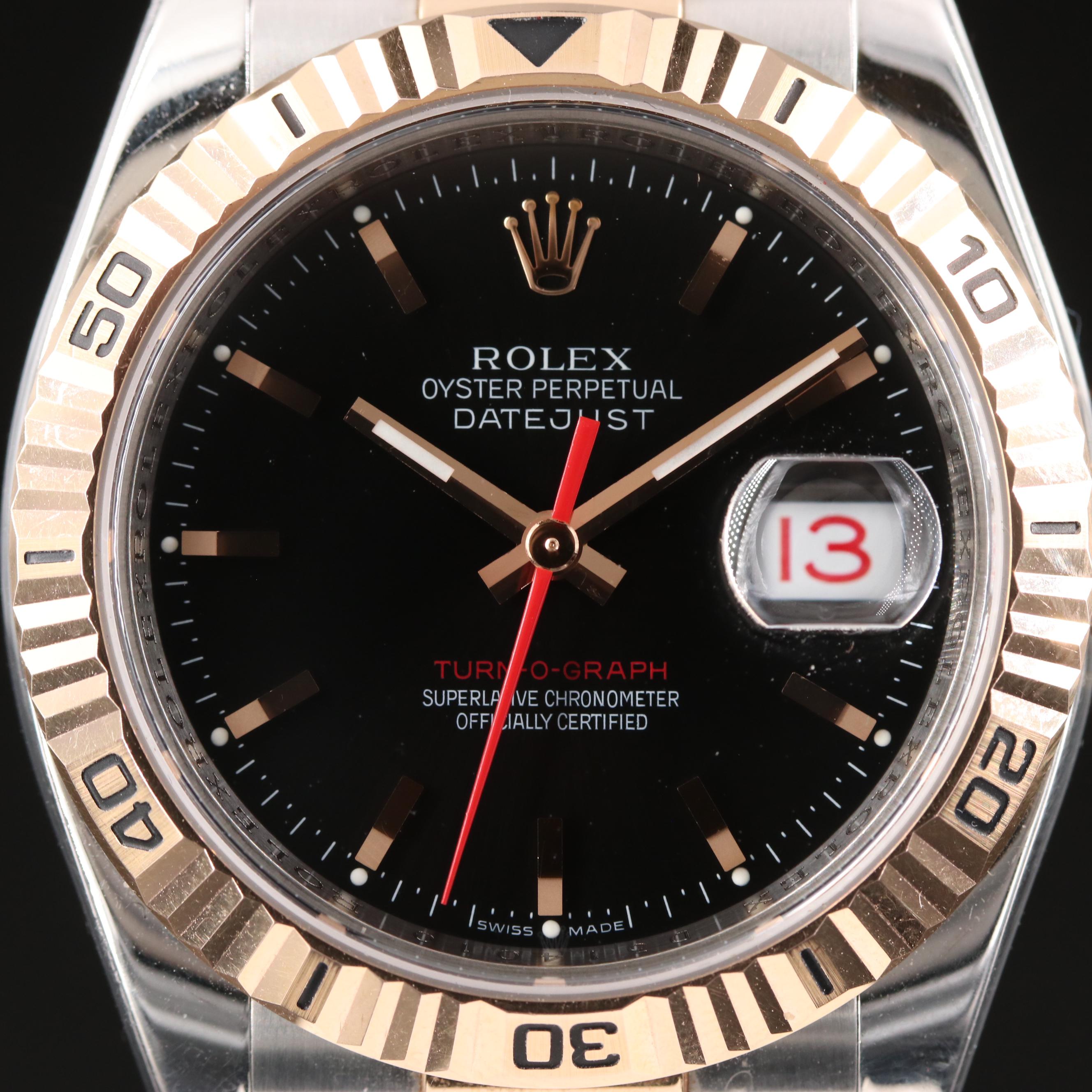 2005 Rolex Datejust Turn-O-Graph Black Dial Two-Tone Watch