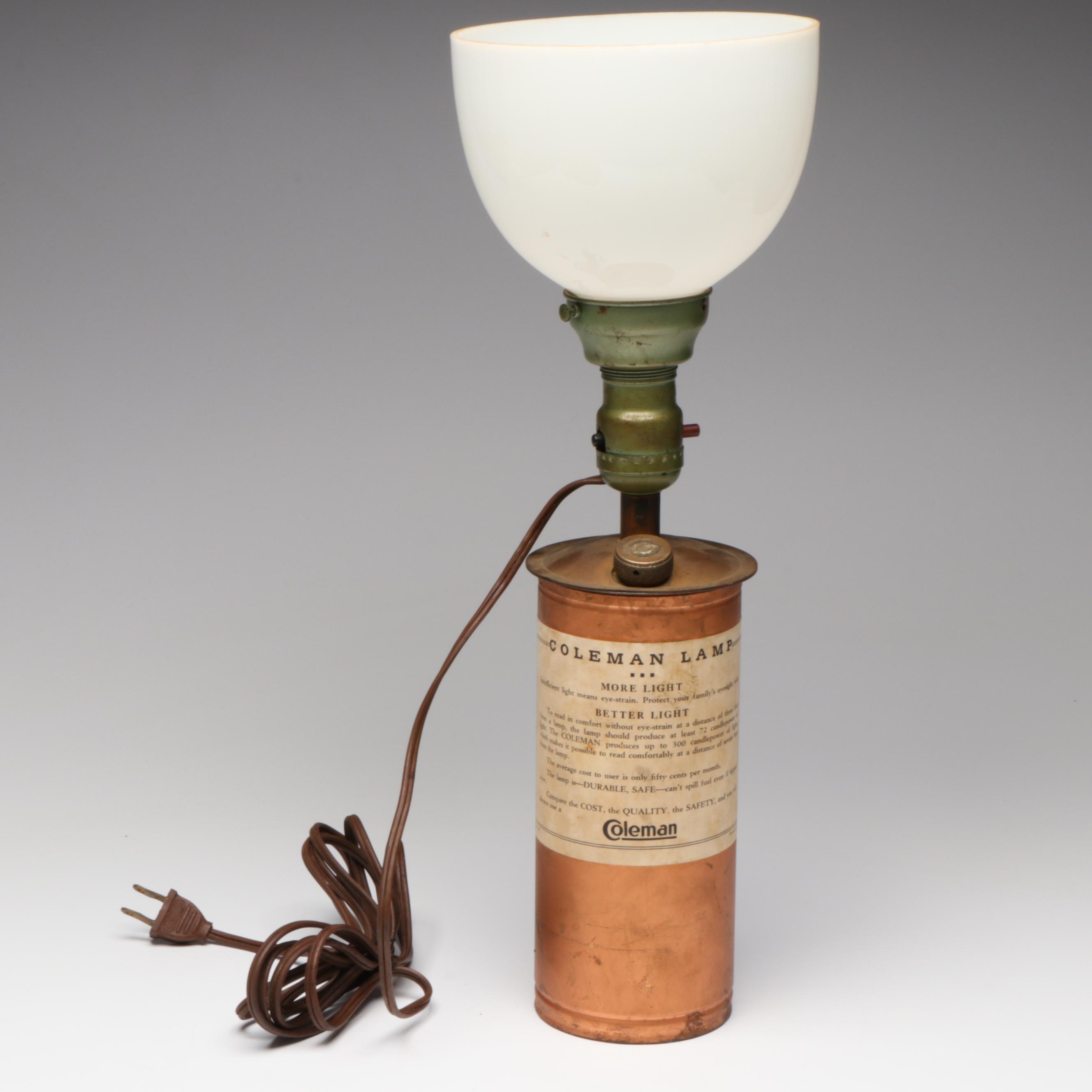 Coleman No. 150 Table Lamp with Wilmot Castle & Co. Copper Sterilizer