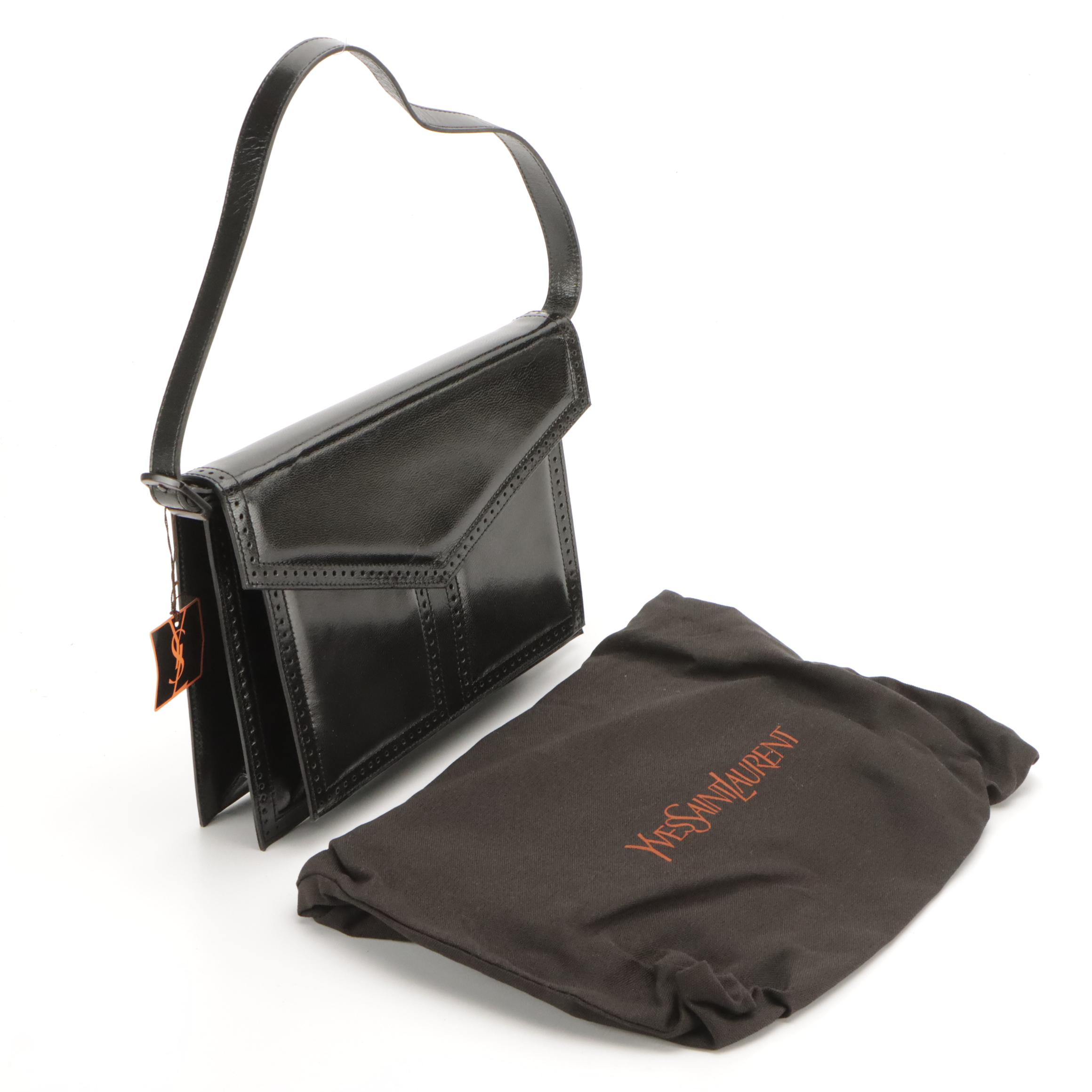 Yves Saint Laurent by Nishikawa Japan Brogue Trim Clutch/Shoulder Bag with Box