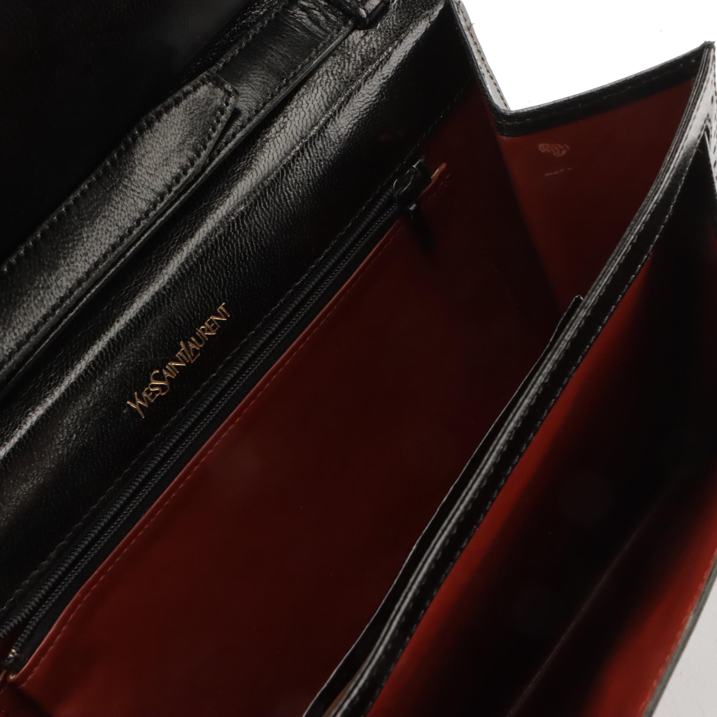 Yves Saint Laurent by Nishikawa Japan Brogue Trim Clutch/Shoulder Bag with Box