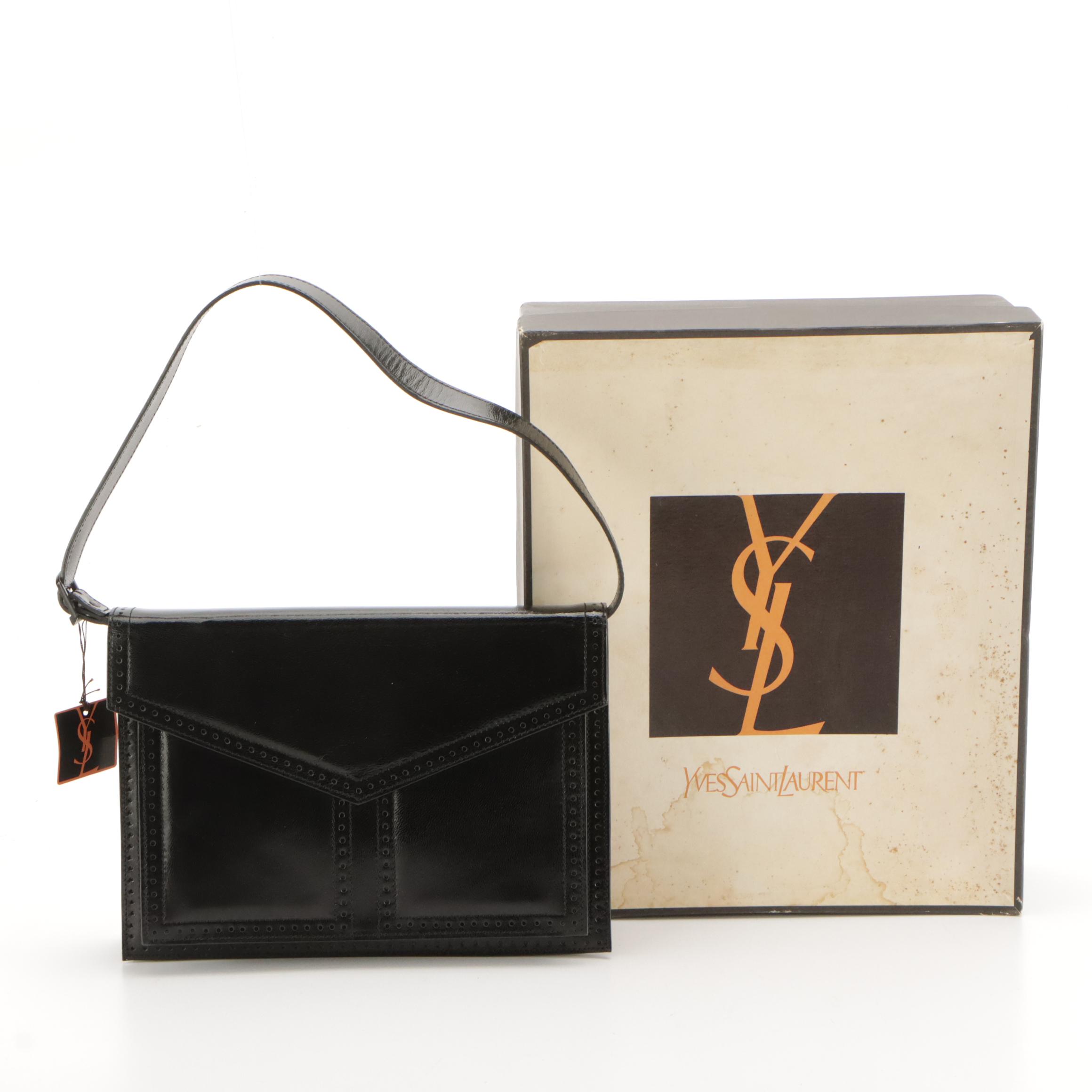 Yves Saint Laurent by Nishikawa Japan Brogue Trim Clutch/Shoulder Bag with Box