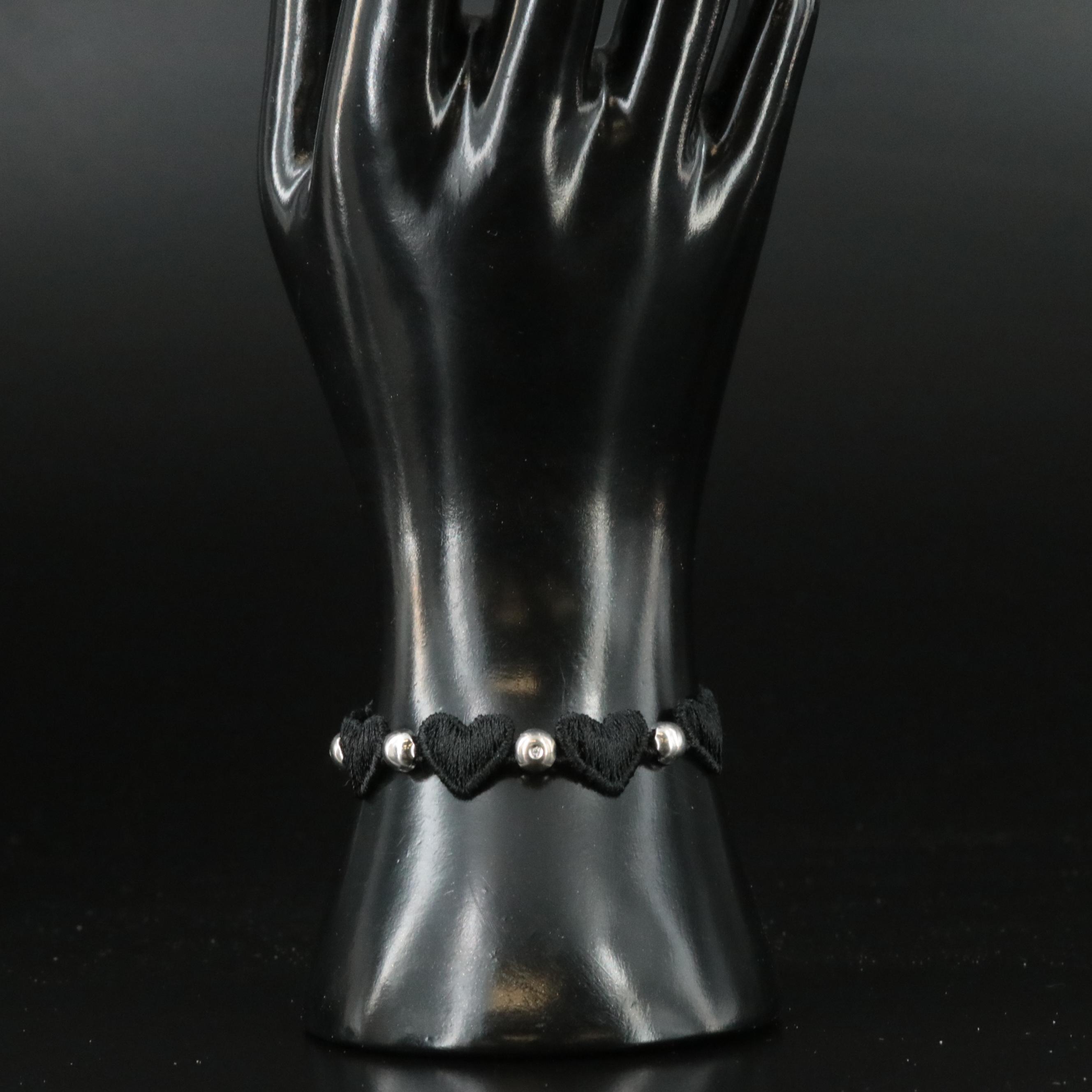 Cruciani x Damiani Macrame Heart Bracelet with Sterling and Diamond Stations