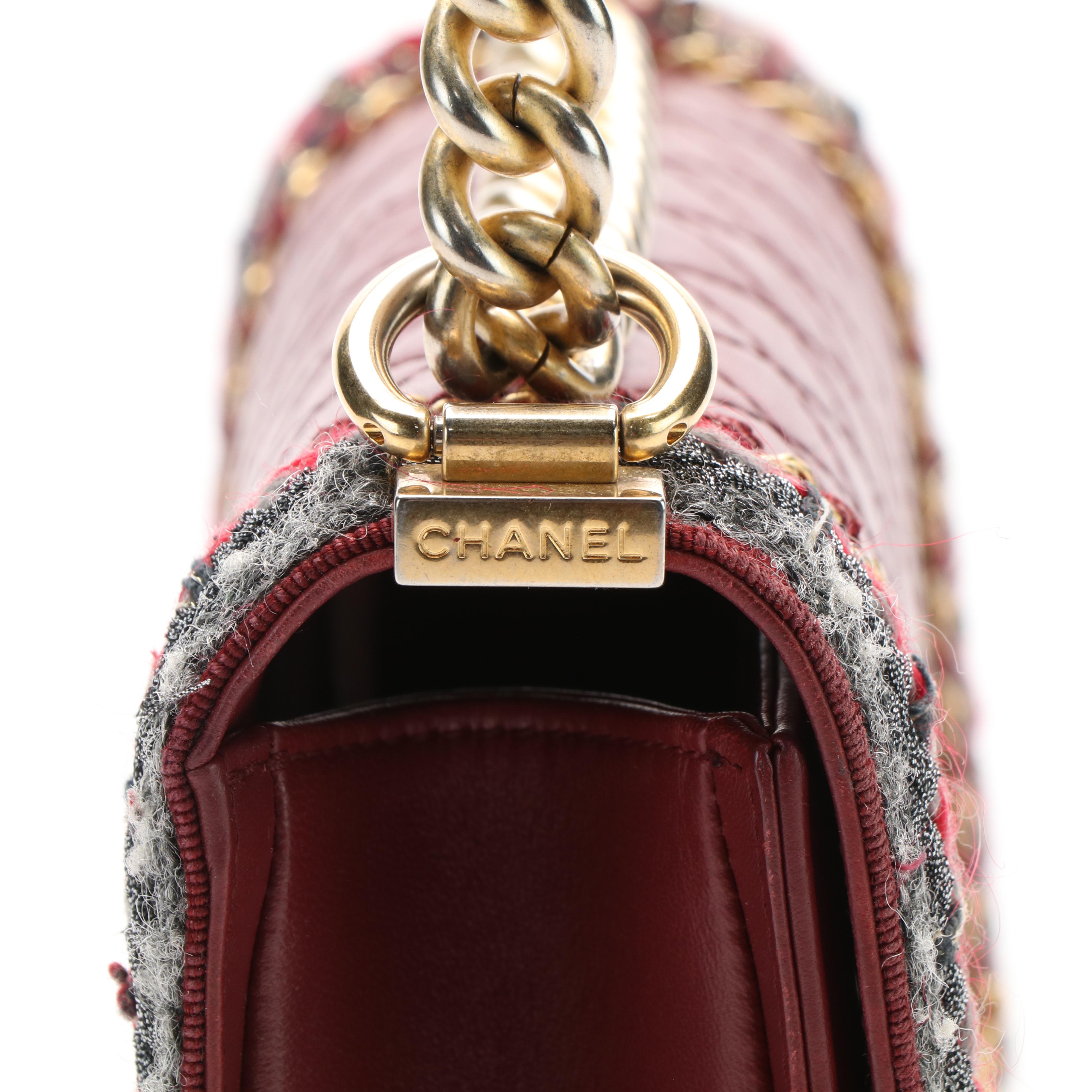 Chanel Boy Bag in Jacket Tweed and Burgundy Calfskin Leather