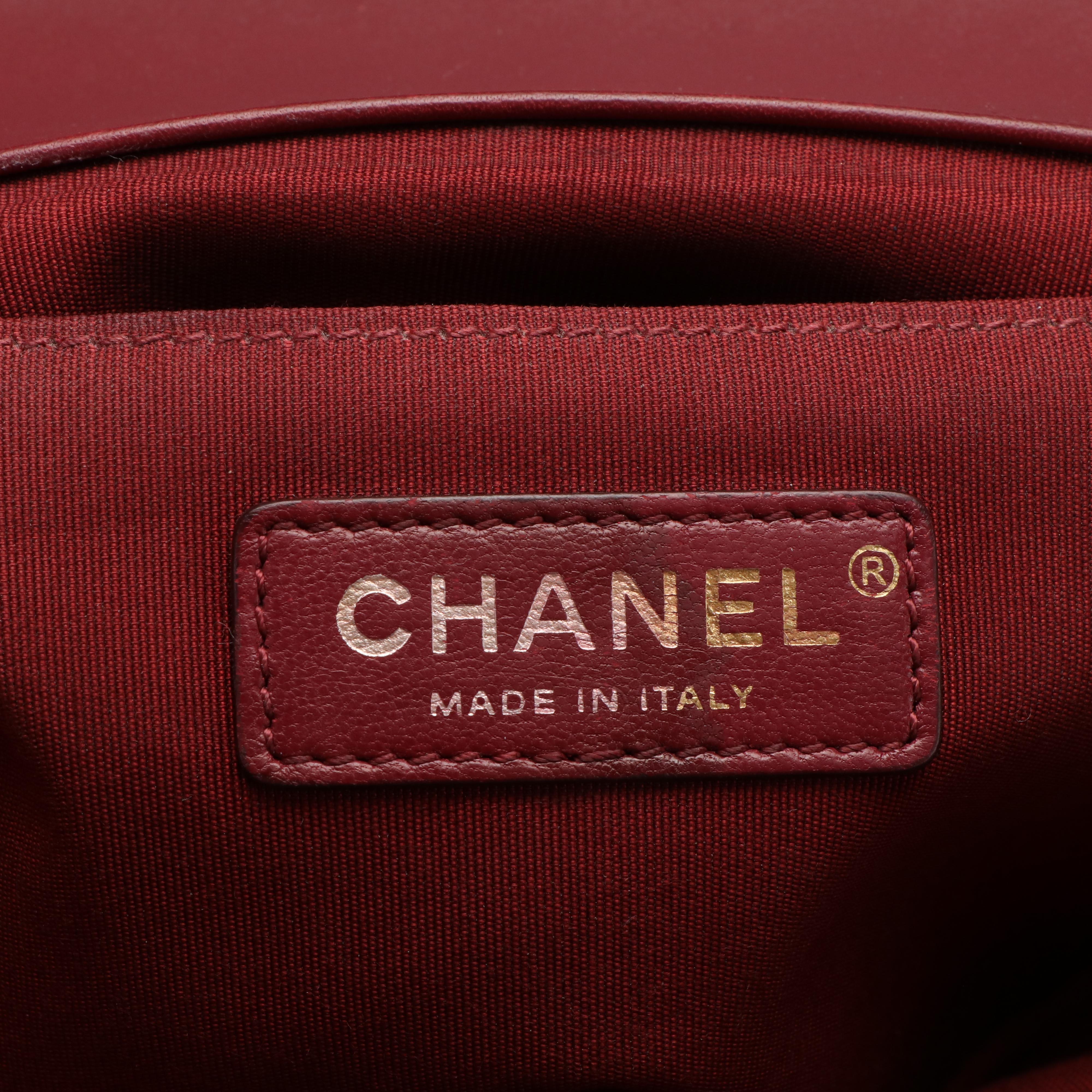 Chanel Boy Bag in Jacket Tweed and Burgundy Calfskin Leather