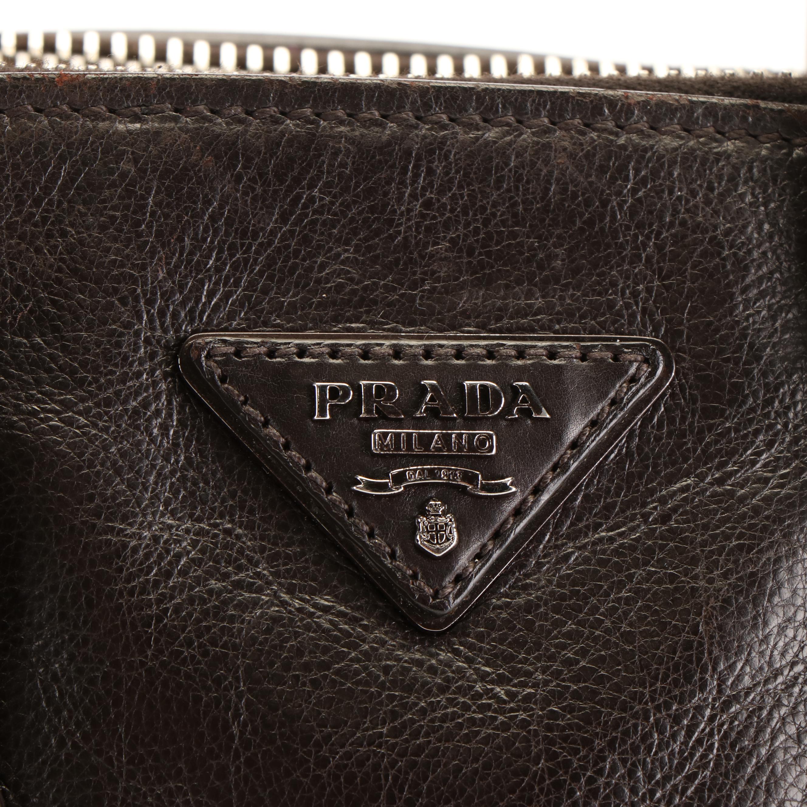 Prada  Glace Calfskin Leather Twin Pocket Double Handle Tote Bag