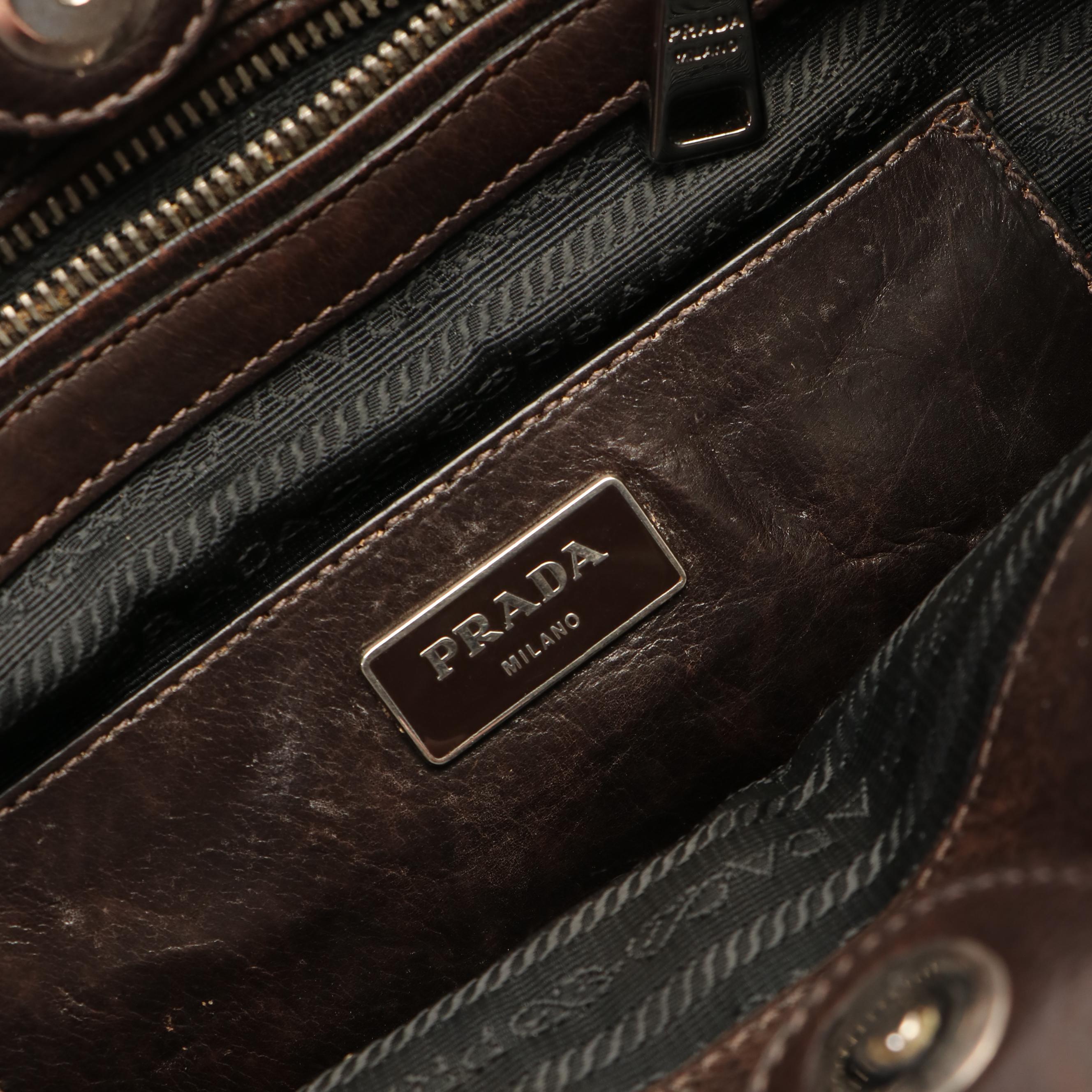 Prada  Glace Calfskin Leather Twin Pocket Double Handle Tote Bag