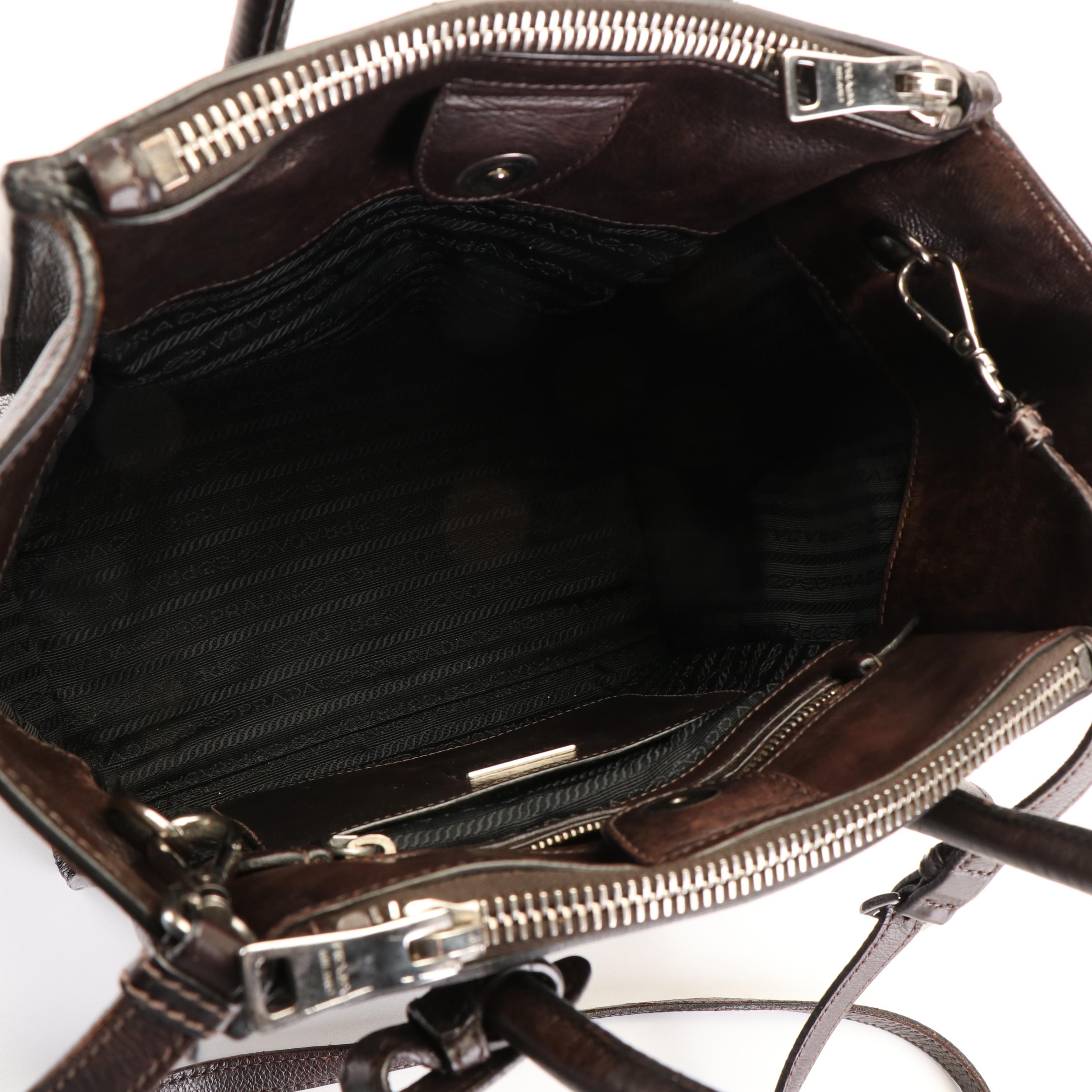 Prada  Glace Calfskin Leather Twin Pocket Double Handle Tote Bag