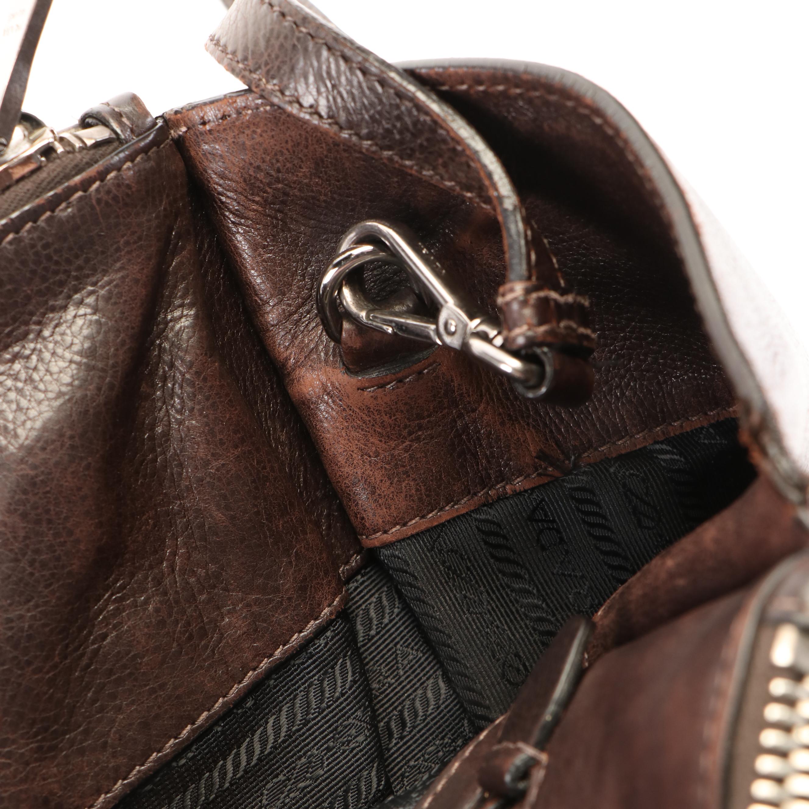 Prada  Glace Calfskin Leather Twin Pocket Double Handle Tote Bag