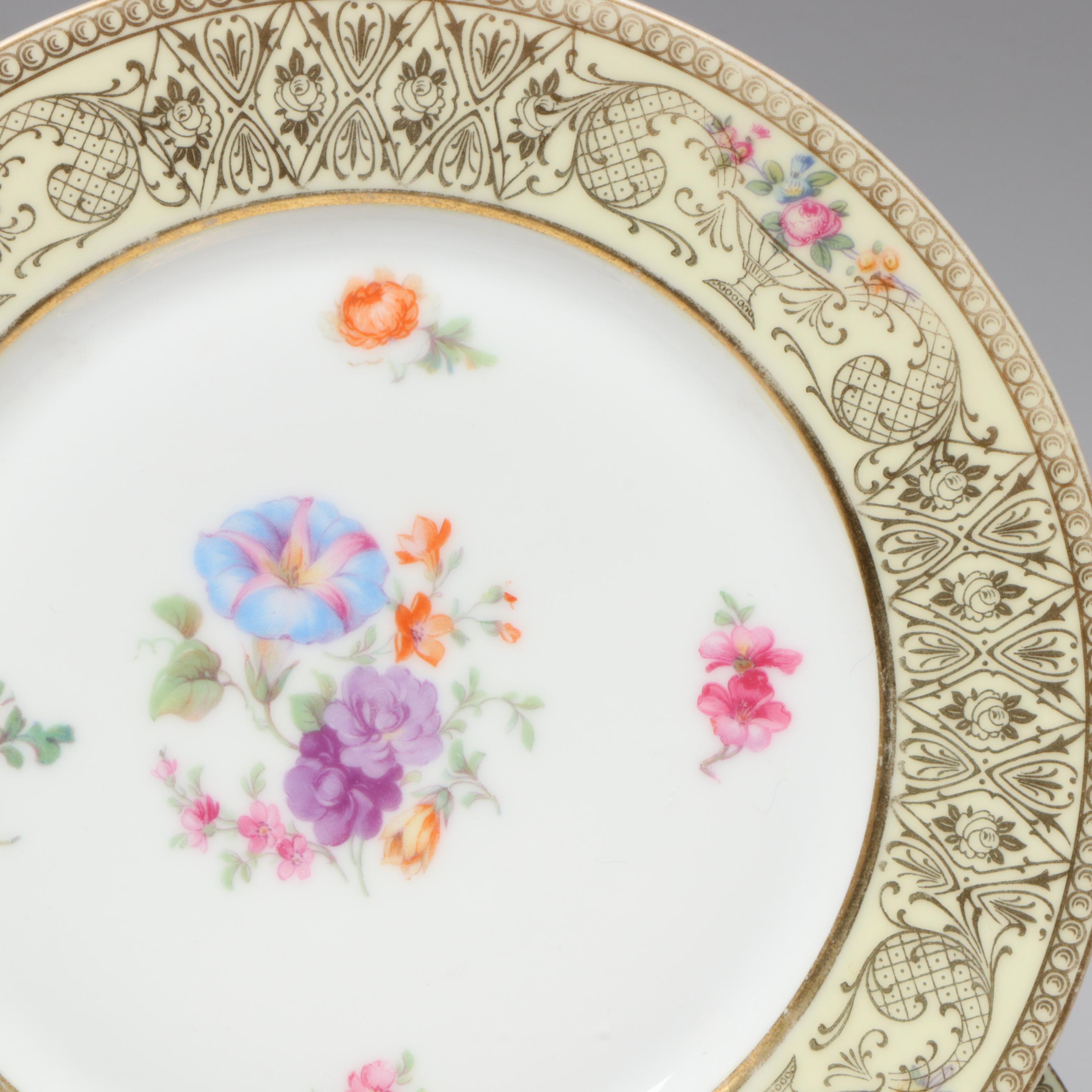 Charles Ahrenfeldt Limoges Rimmed Soup Bowls and Tirschenreuth Porcelain Plates