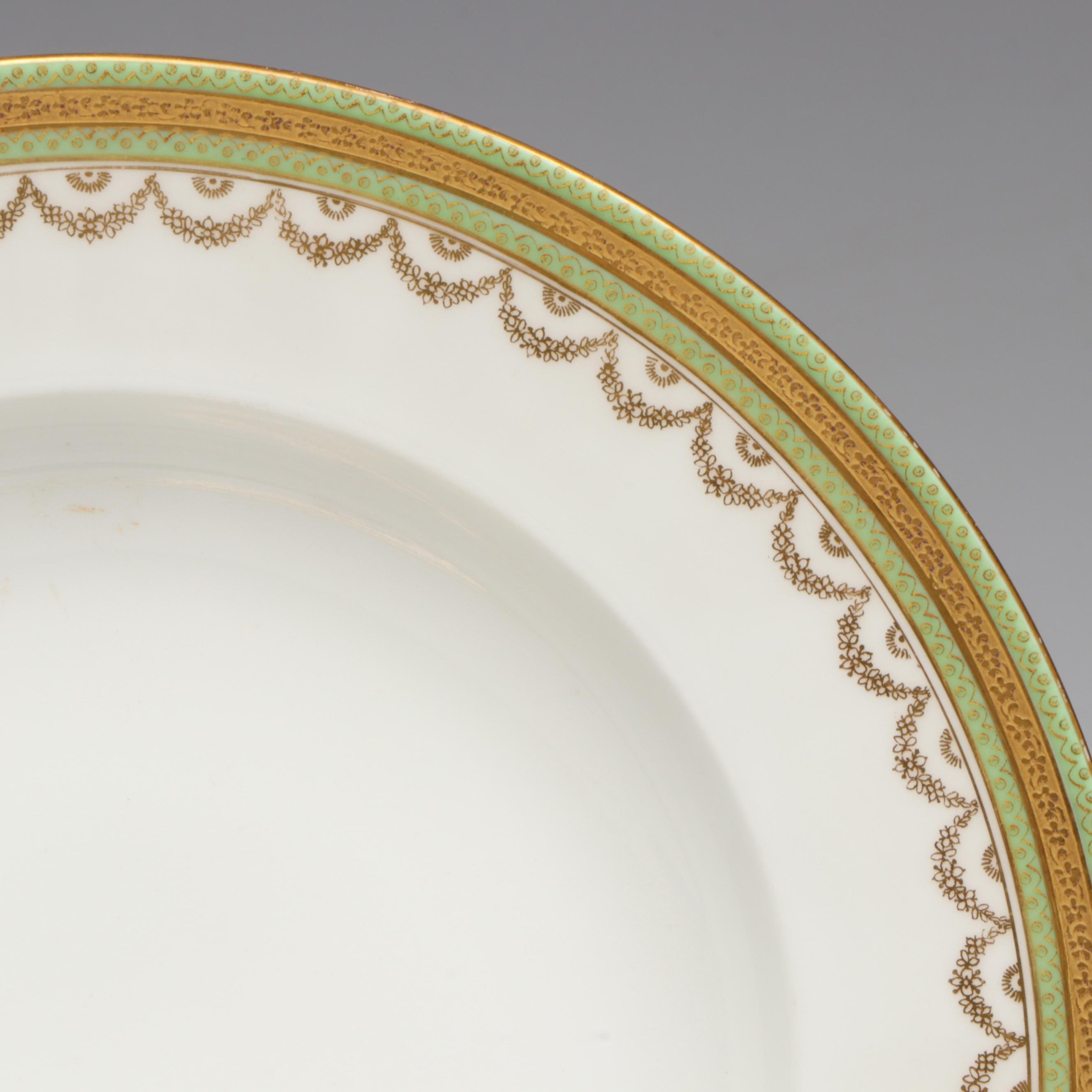 Charles Ahrenfeldt Limoges Rimmed Soup Bowls and Tirschenreuth Porcelain Plates