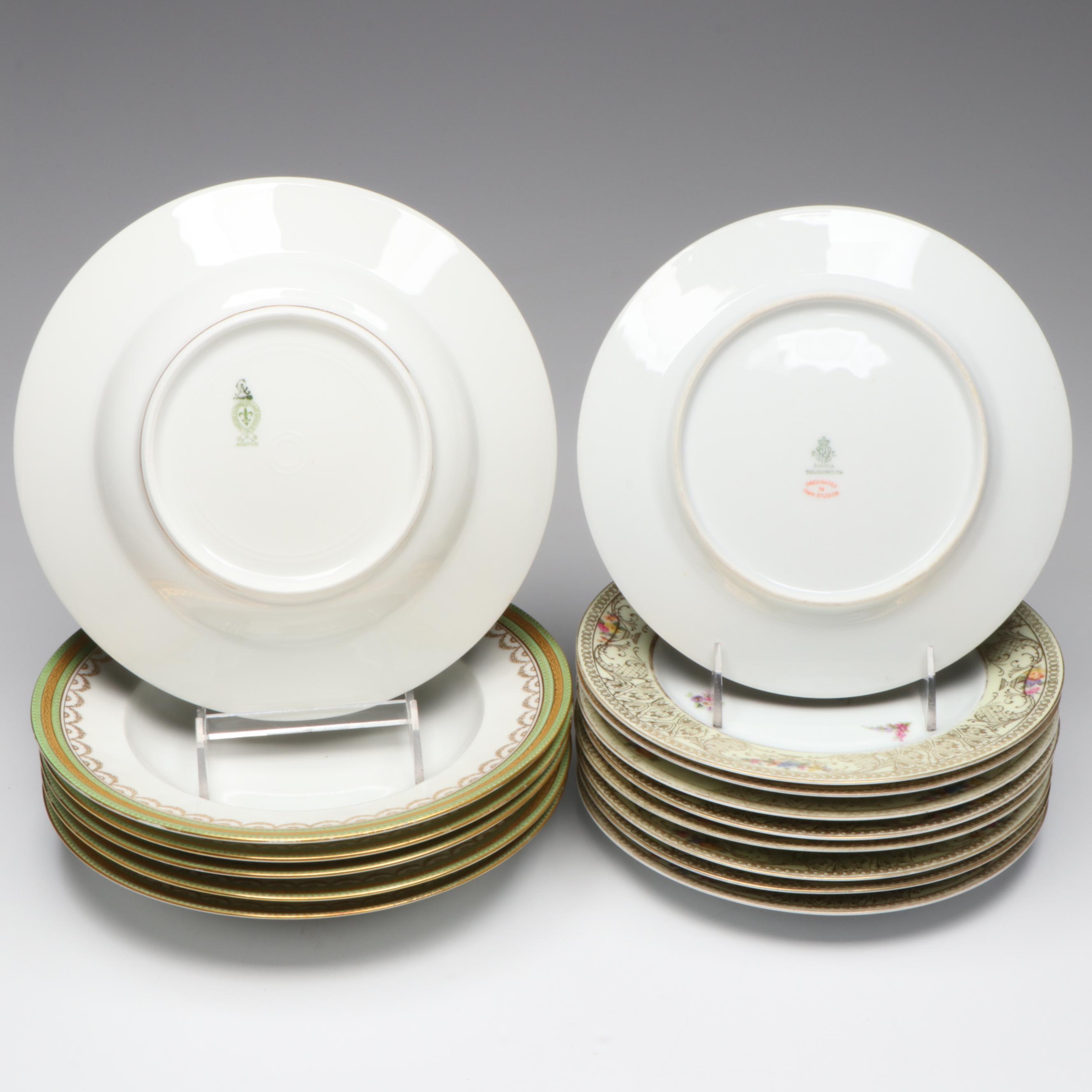 Charles Ahrenfeldt Limoges Rimmed Soup Bowls and Tirschenreuth Porcelain Plates