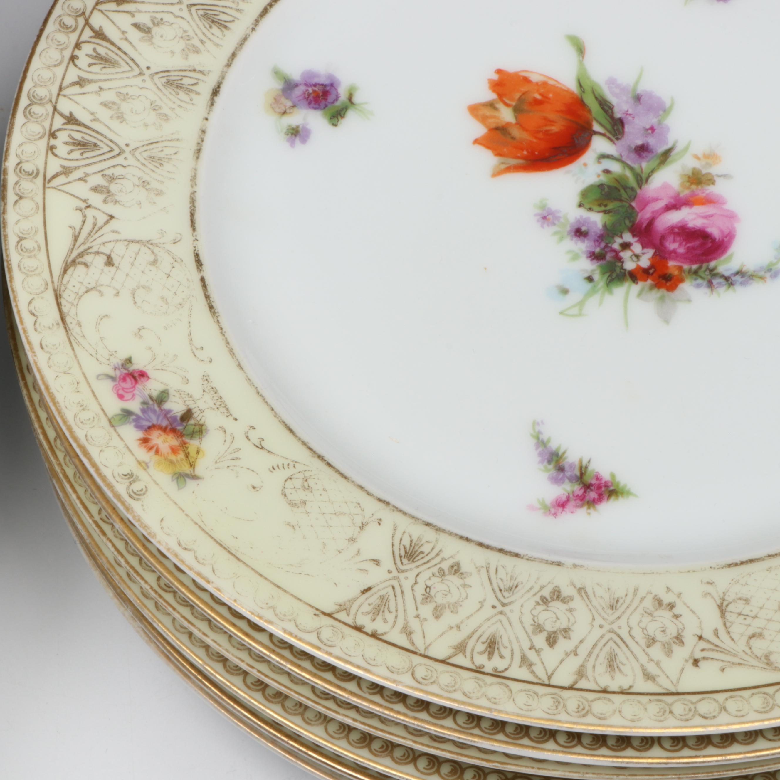 Charles Ahrenfeldt Limoges Rimmed Soup Bowls and Tirschenreuth Porcelain Plates