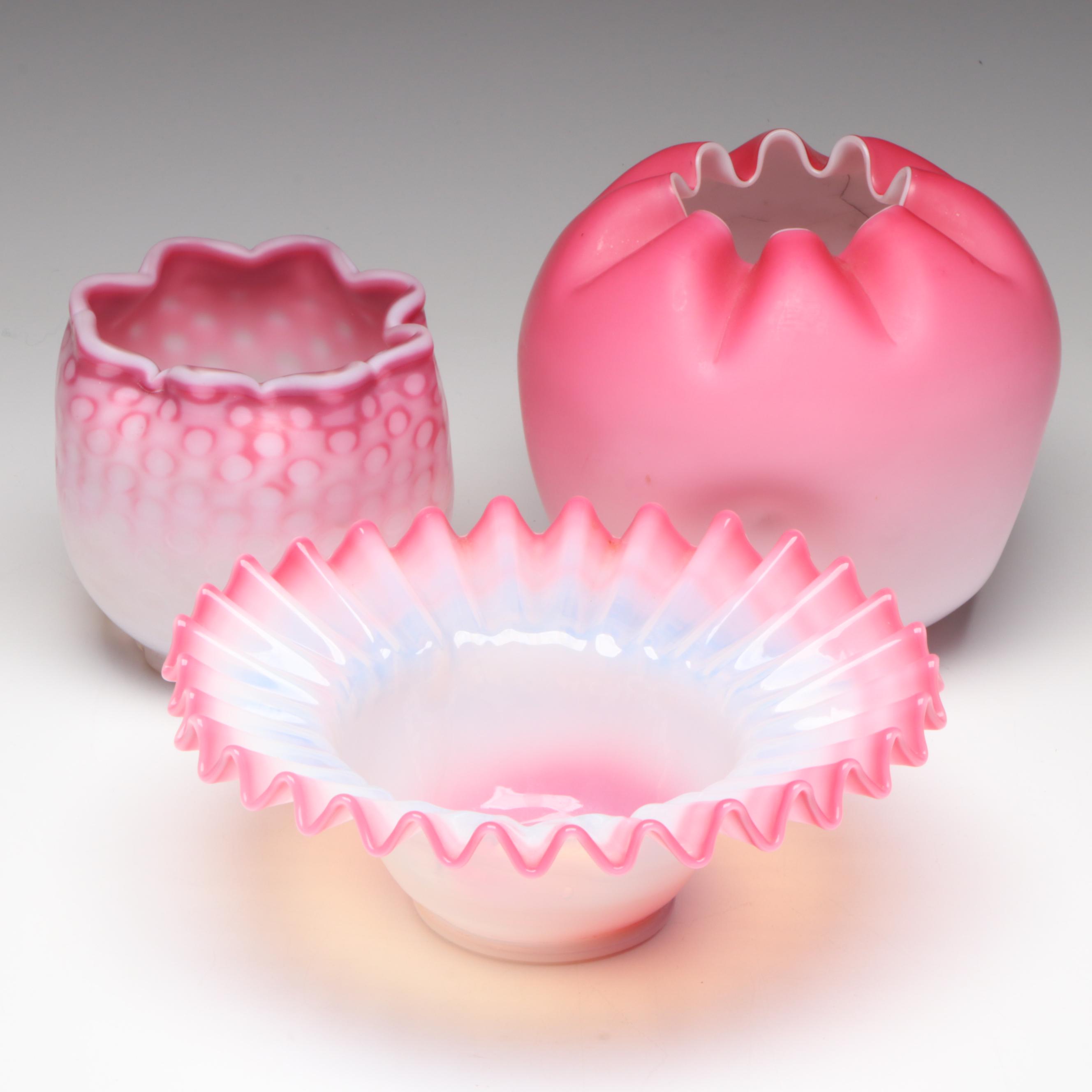 Fenton Apple Blossom Crest Bowl, Mt. Washington Peachblow Rose Bowl and More