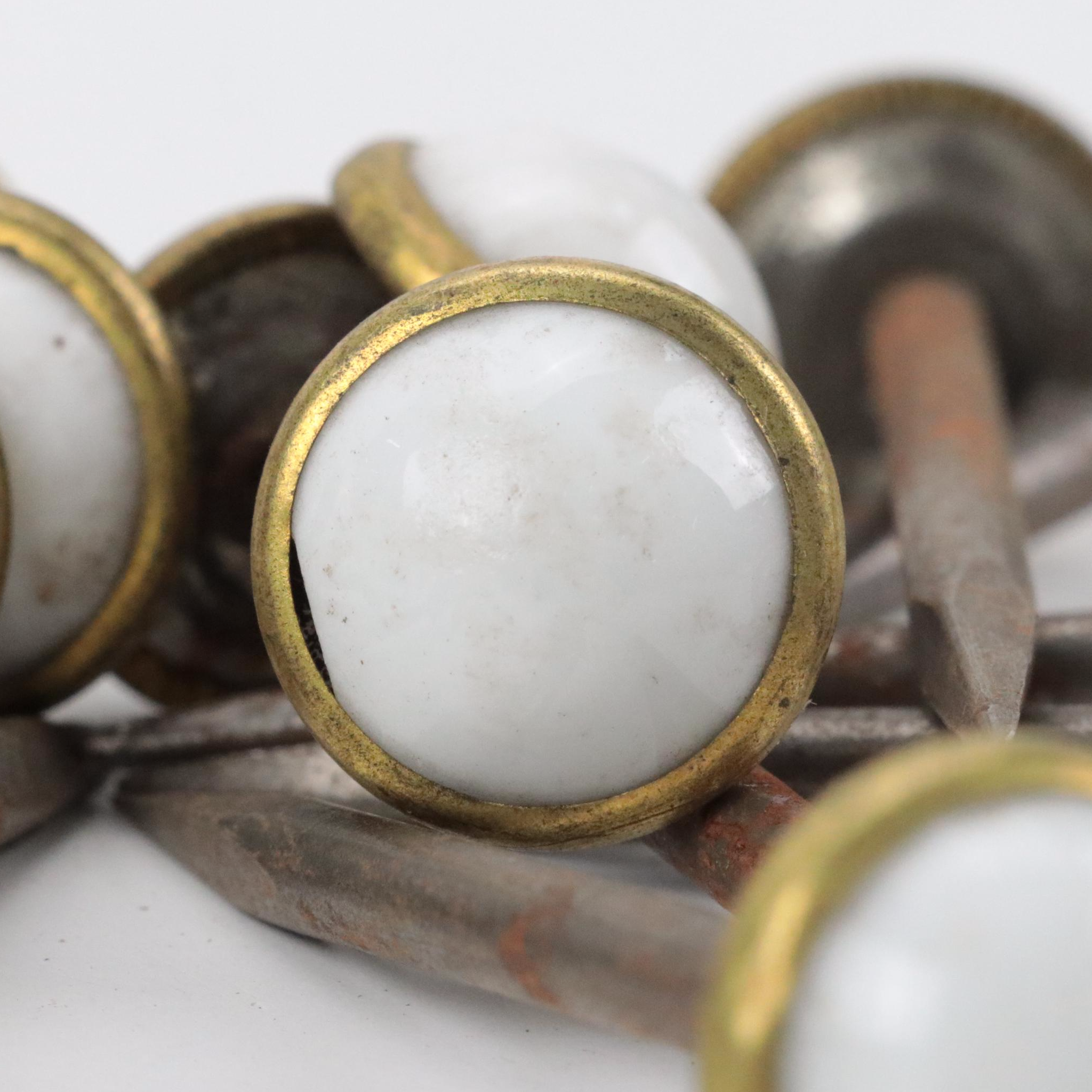 Porcelain Topped Metal Picture Frame Tacks, Early 20th Century