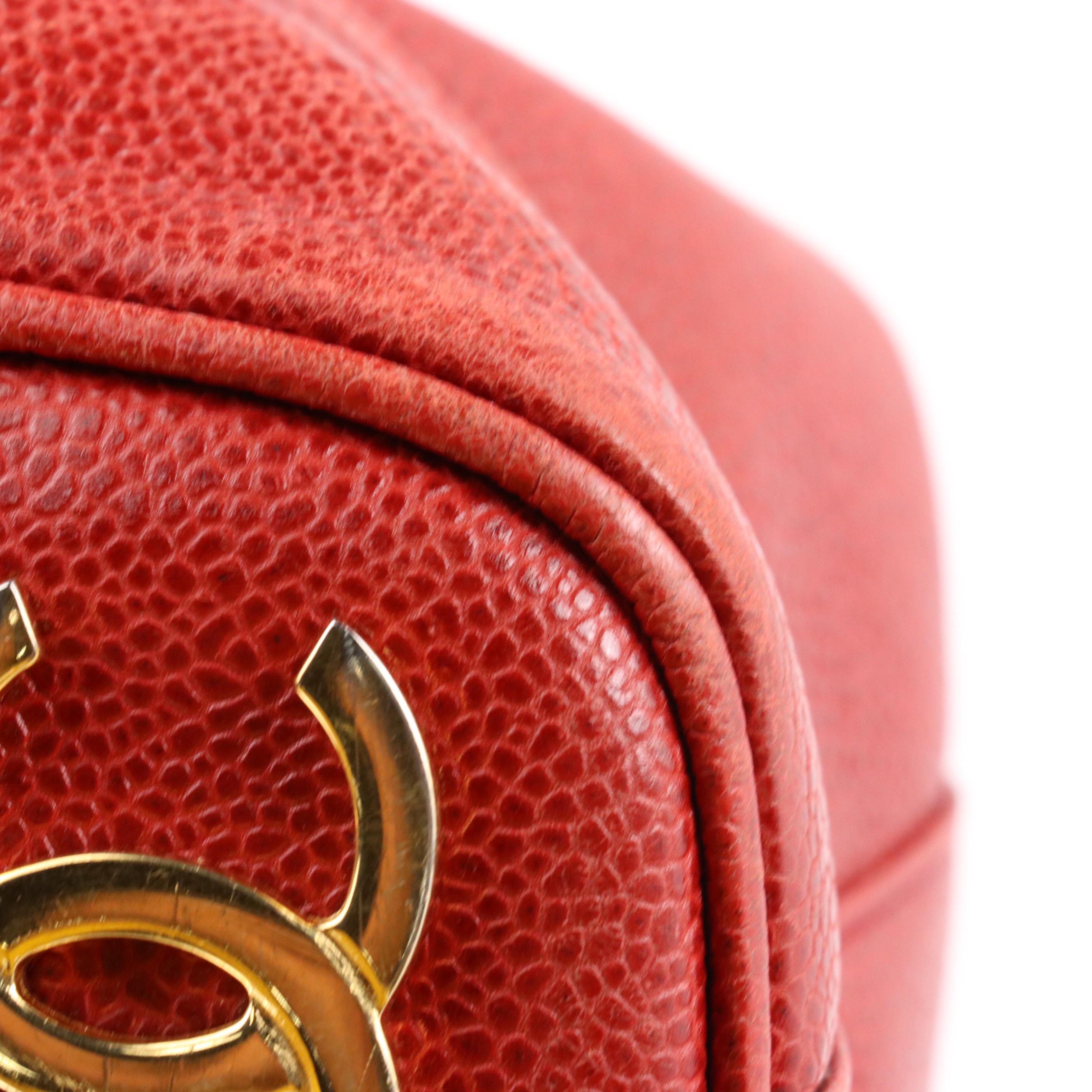 Chanel Red Caviar Leather Triple Coco Tote Bag