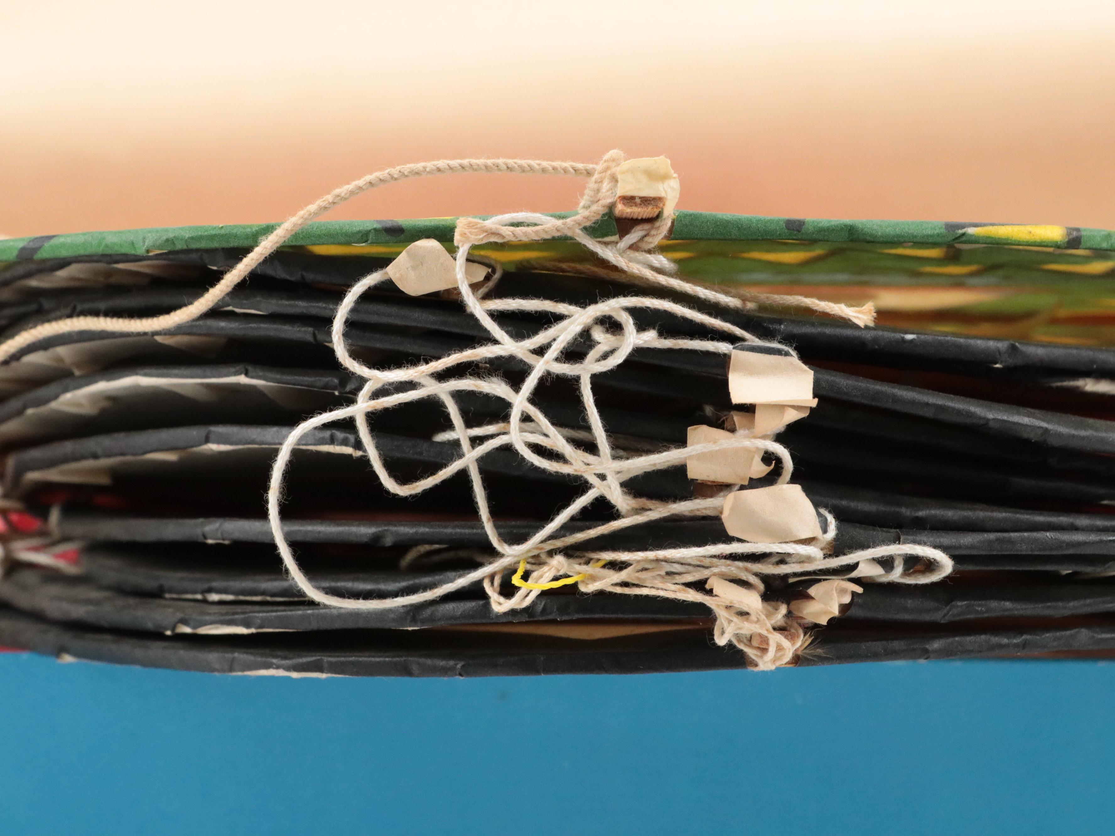 Japanese Paper and Wood Centipede Kite and Chinese Carved Wood Muyu Slit Drums