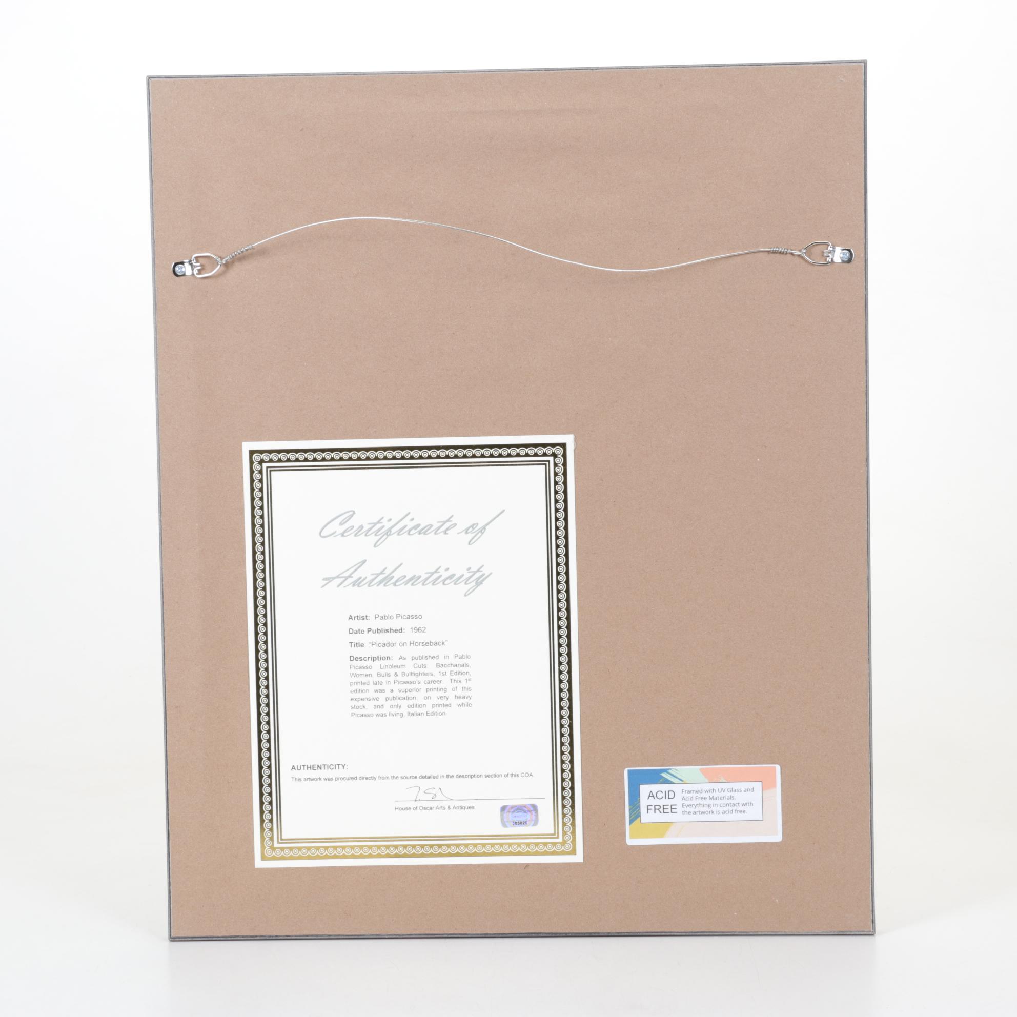 Pablo Picasso Linoleum Cut "Mounted Picador", 1962