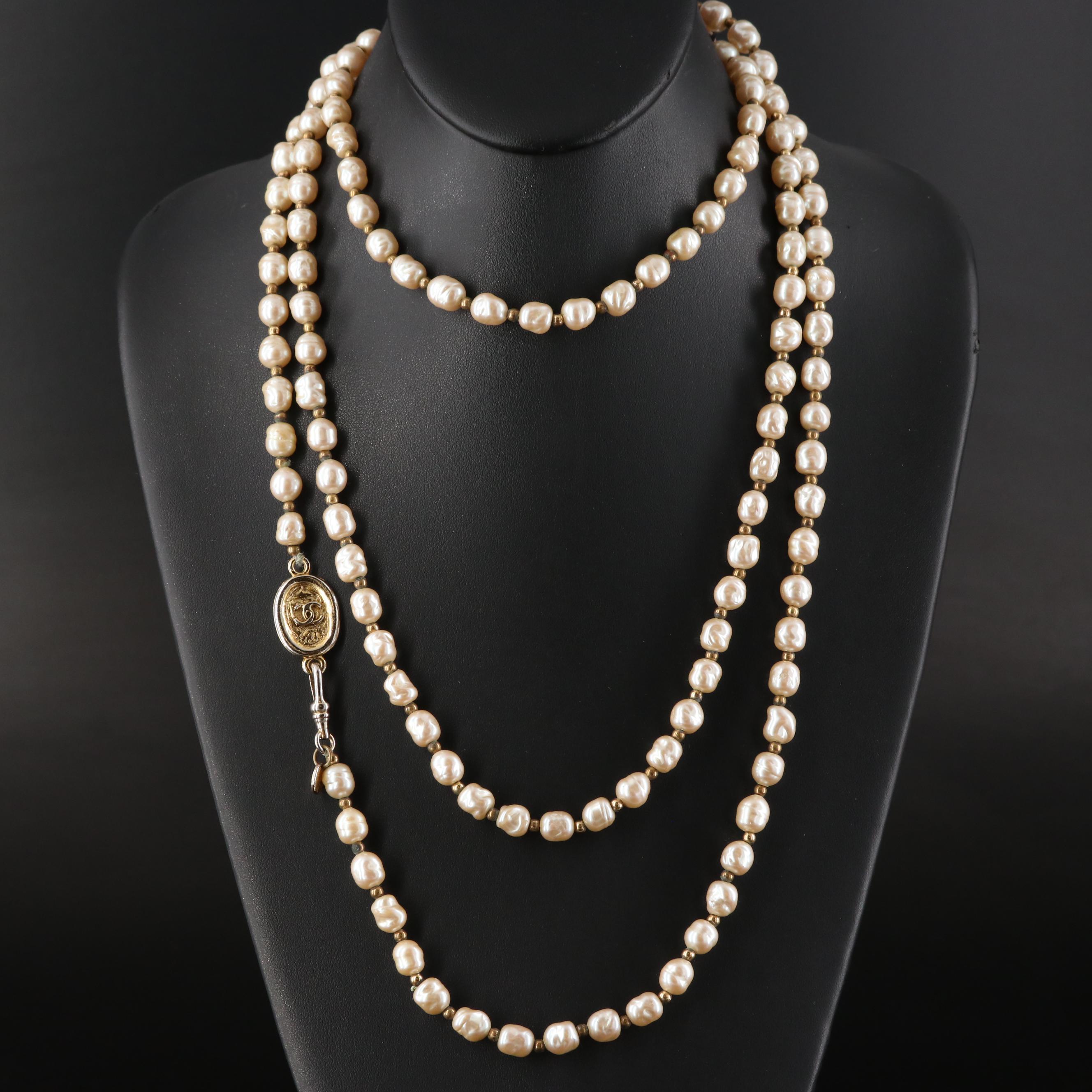 Chanel Glass Pearl Rope Length Necklace, 1981