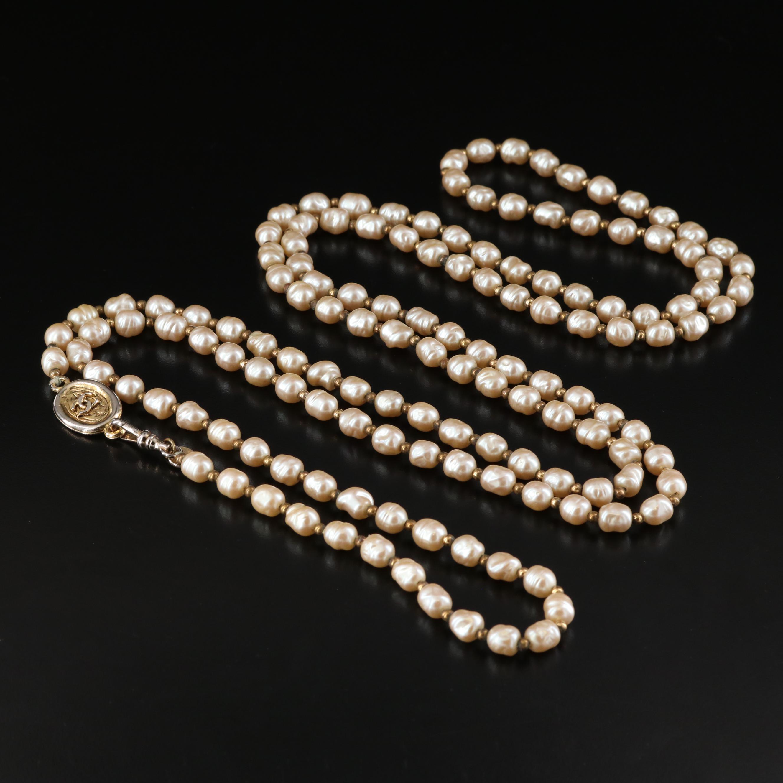 Chanel Glass Pearl Rope Length Necklace, 1981