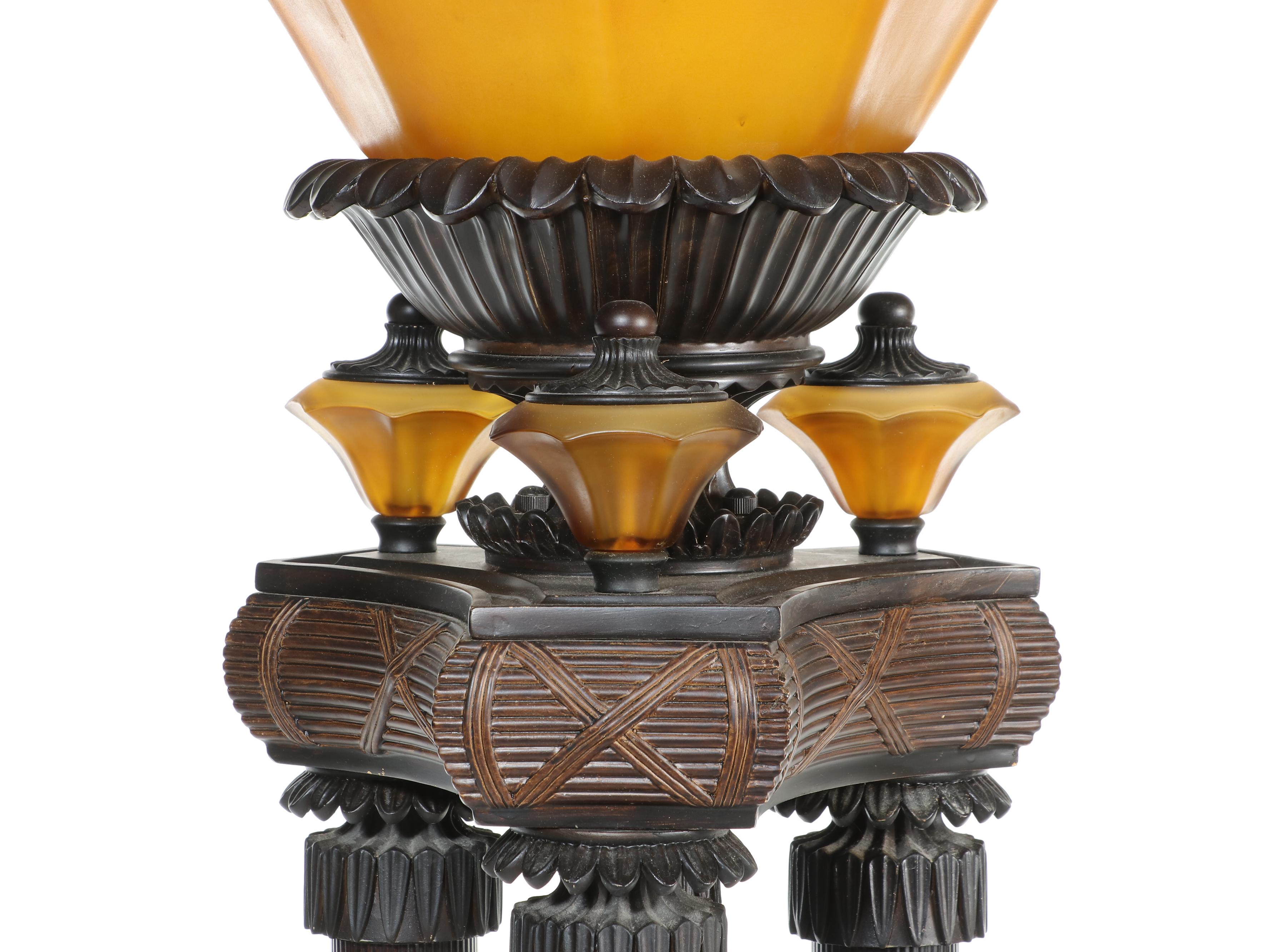 Cheyenne Industries Torchère Floor Lamps Pair with Amber Shades, c. 2003