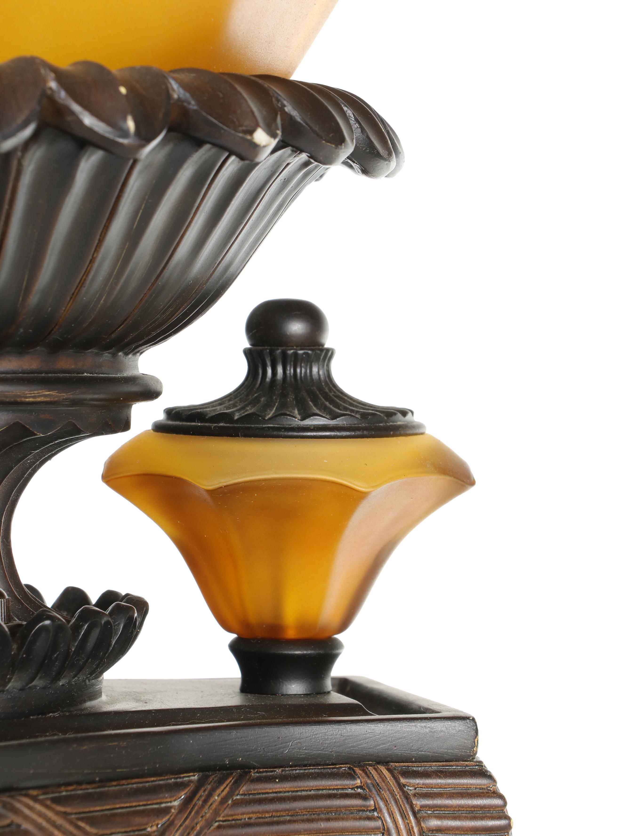 Cheyenne Industries Torchère Floor Lamps Pair with Amber Shades, c. 2003