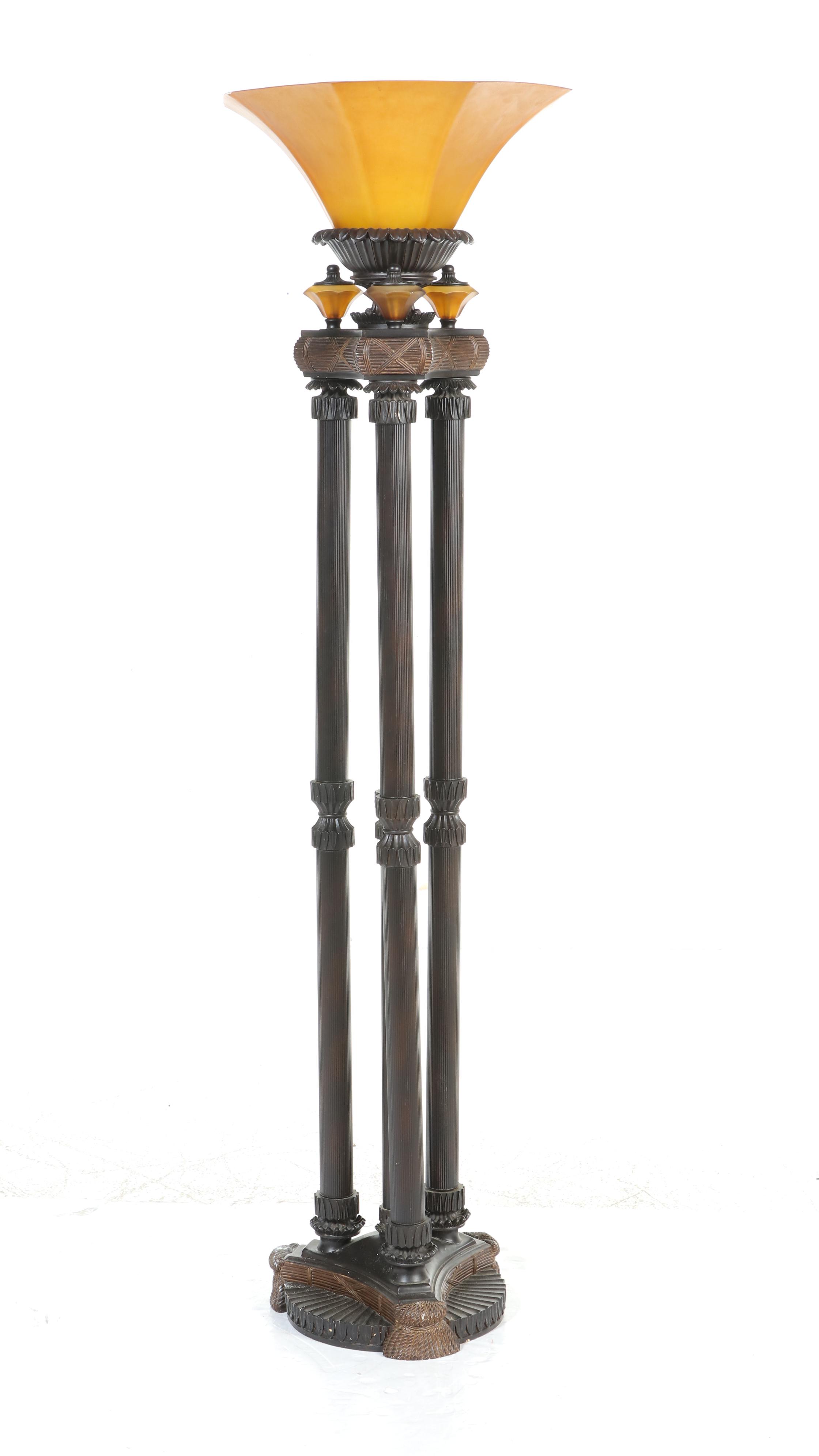 Cheyenne Industries Torchère Floor Lamps Pair with Amber Shades, c. 2003