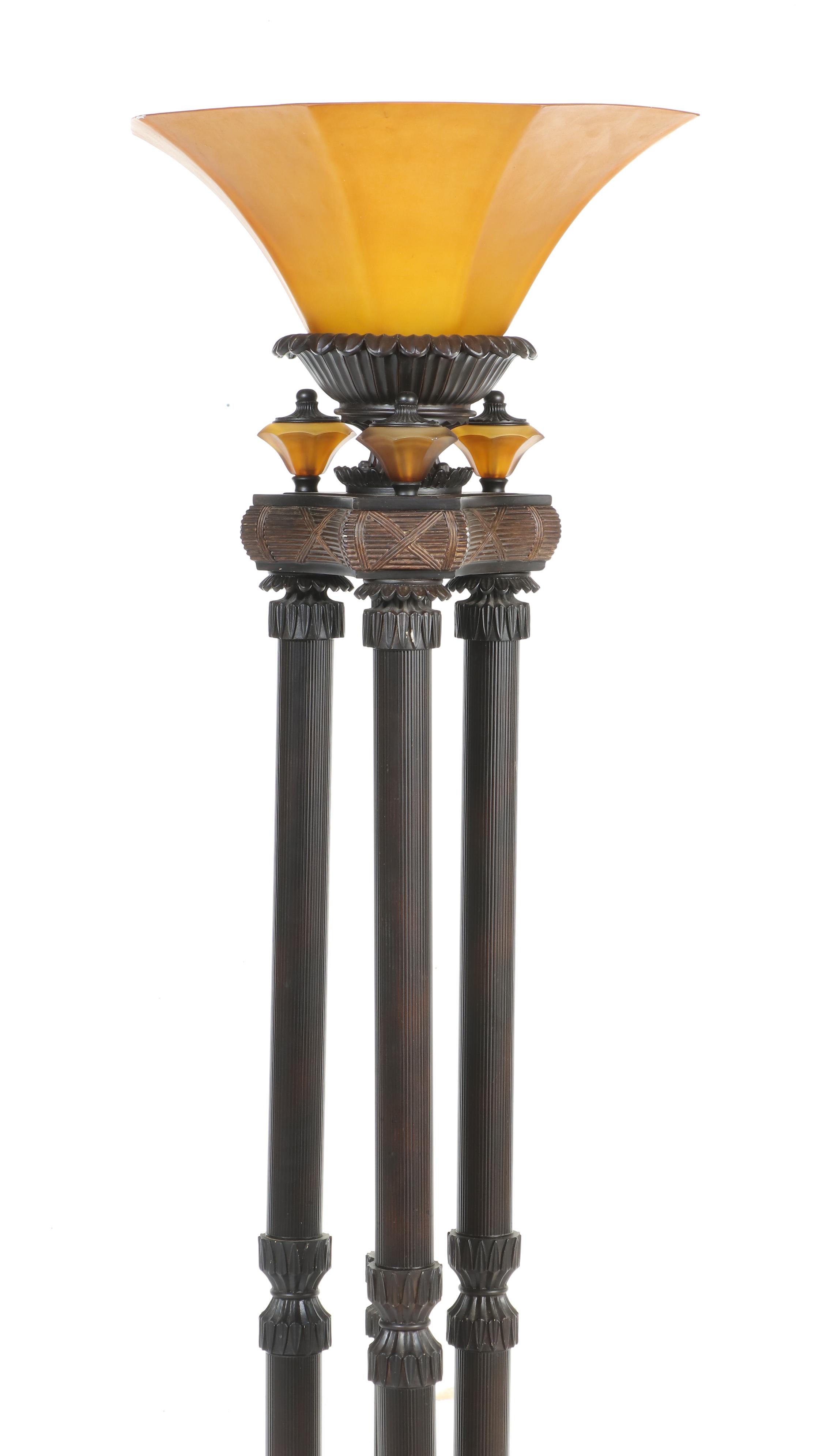 Cheyenne Industries Torchère Floor Lamps Pair with Amber Shades, c. 2003